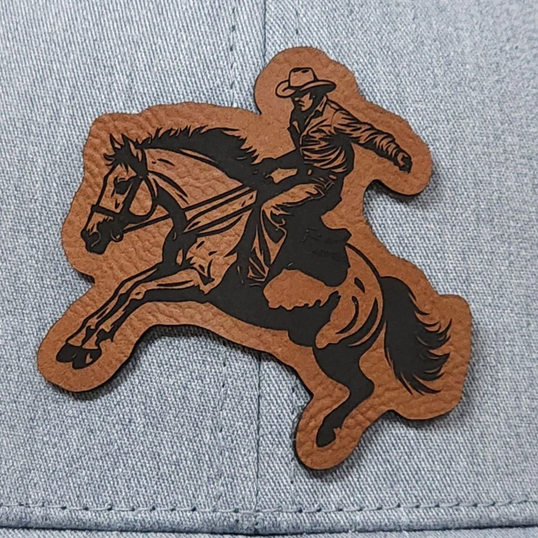 Cowboy Rodeo Engraved Leatherette Hat Patch - MR01