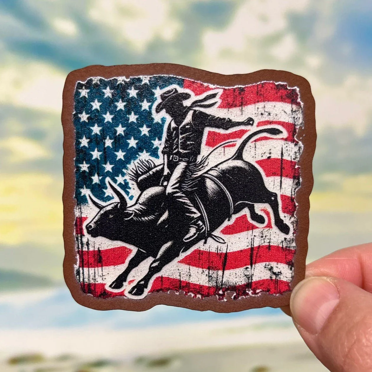 Cowboy Spirit Patriotism UV Printed Leatherette Hat Patch - MR01