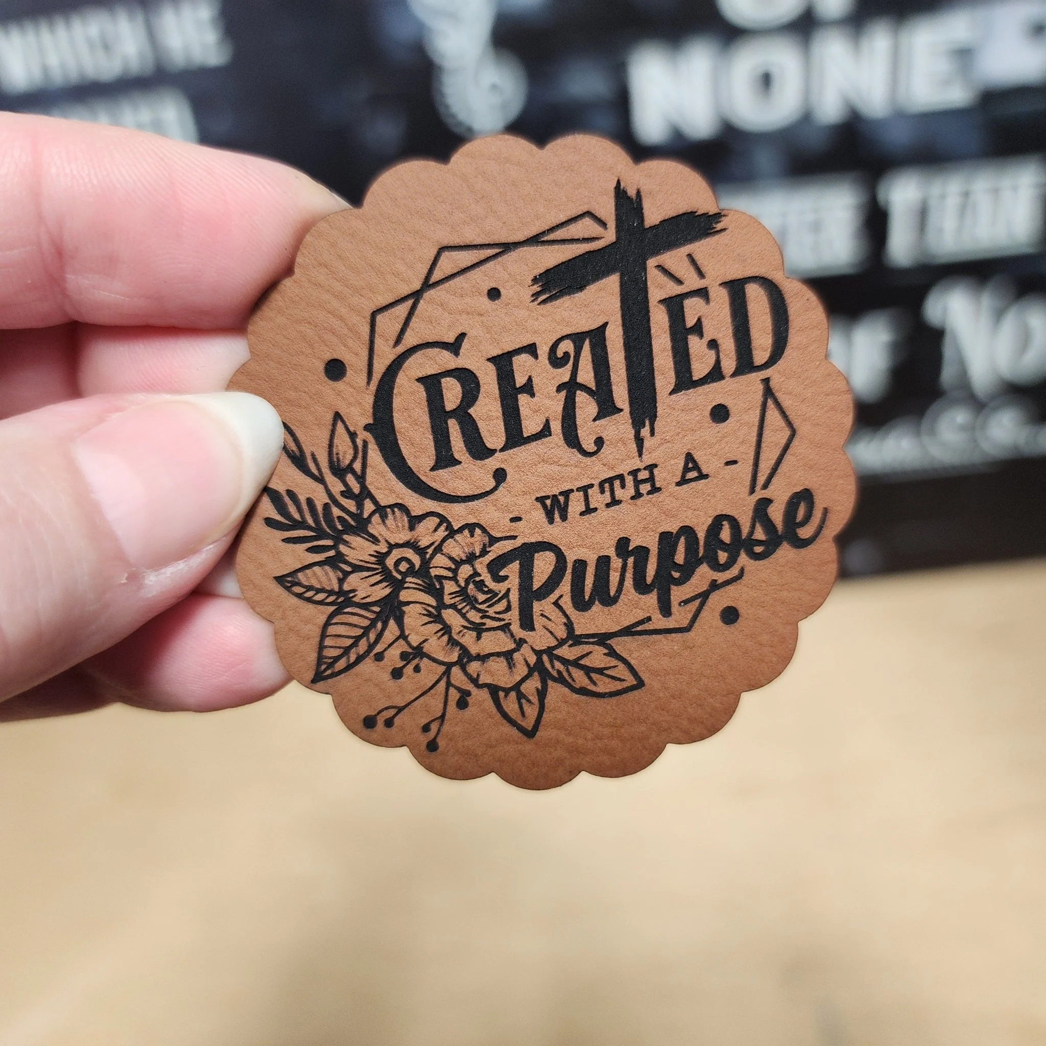 Created with a Purpose (Rawhide) Engraved Leatherette Hat Patch - MR01