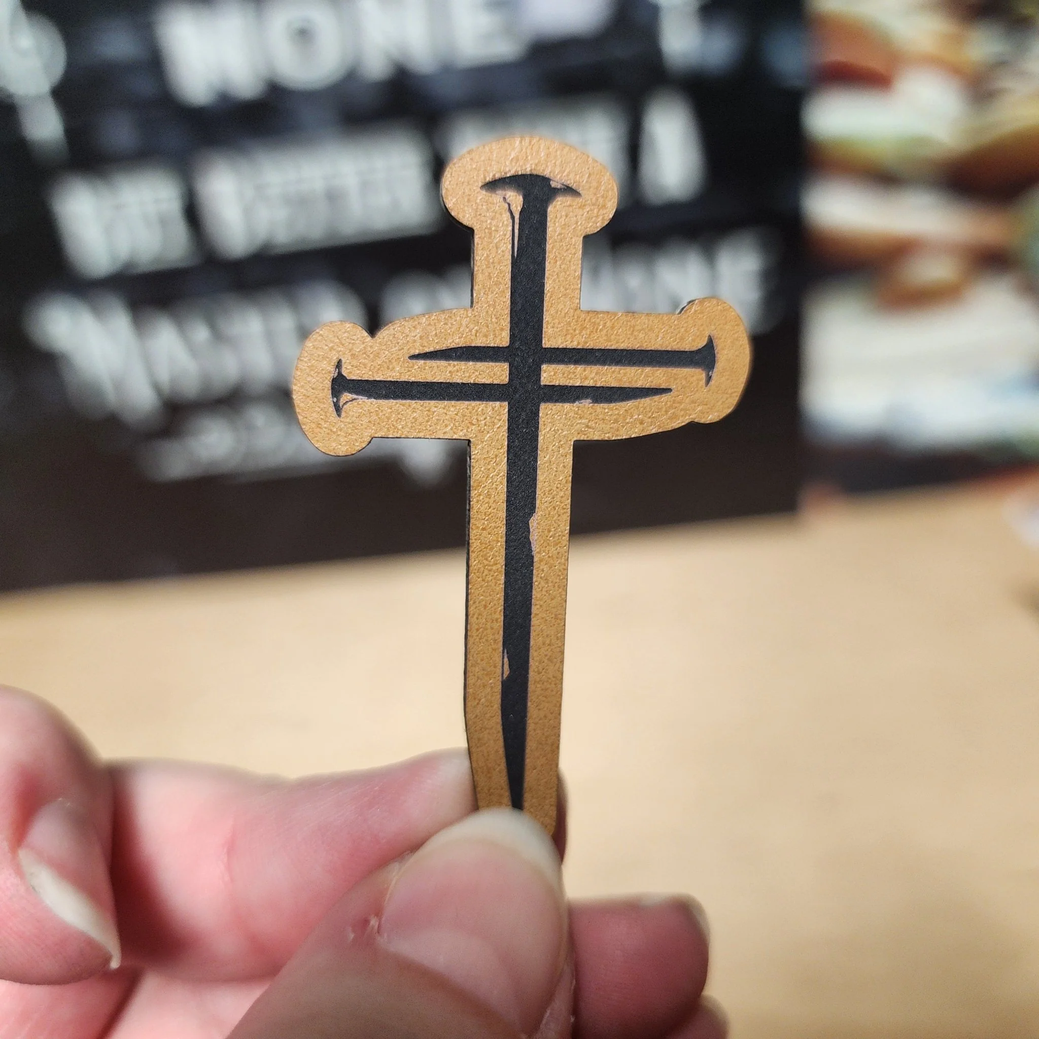Cross Design with Nail Detail (Saddle Tan) Engraved Leatherette Hat Patch - MR01
