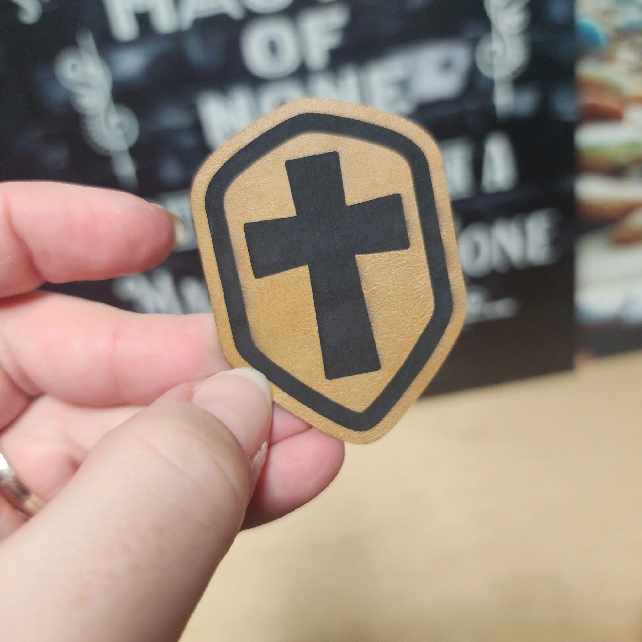 Cross Shield Engraved Leatherette Hat Patch - MR01