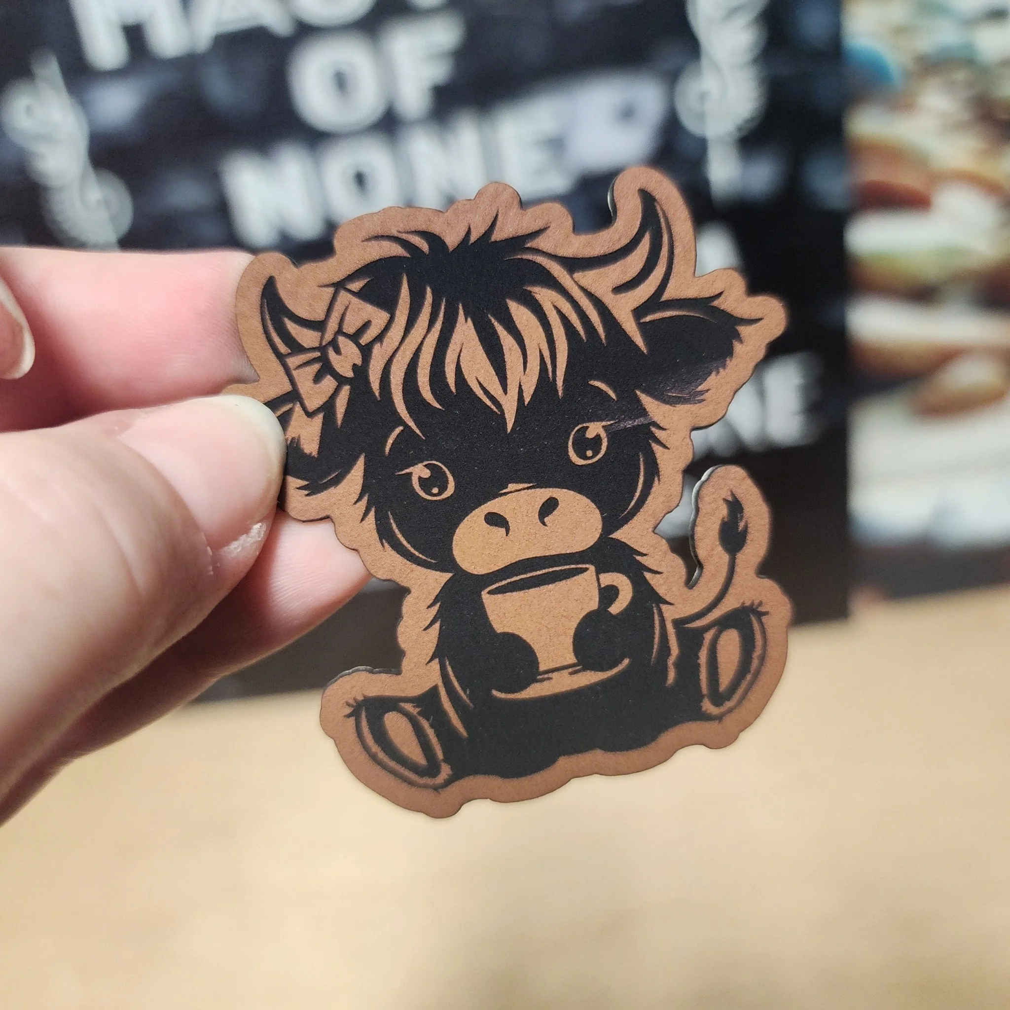 Cute Cow Vintage Vibe Engraved Leatherette Hat Patch - MR01 - Image 3