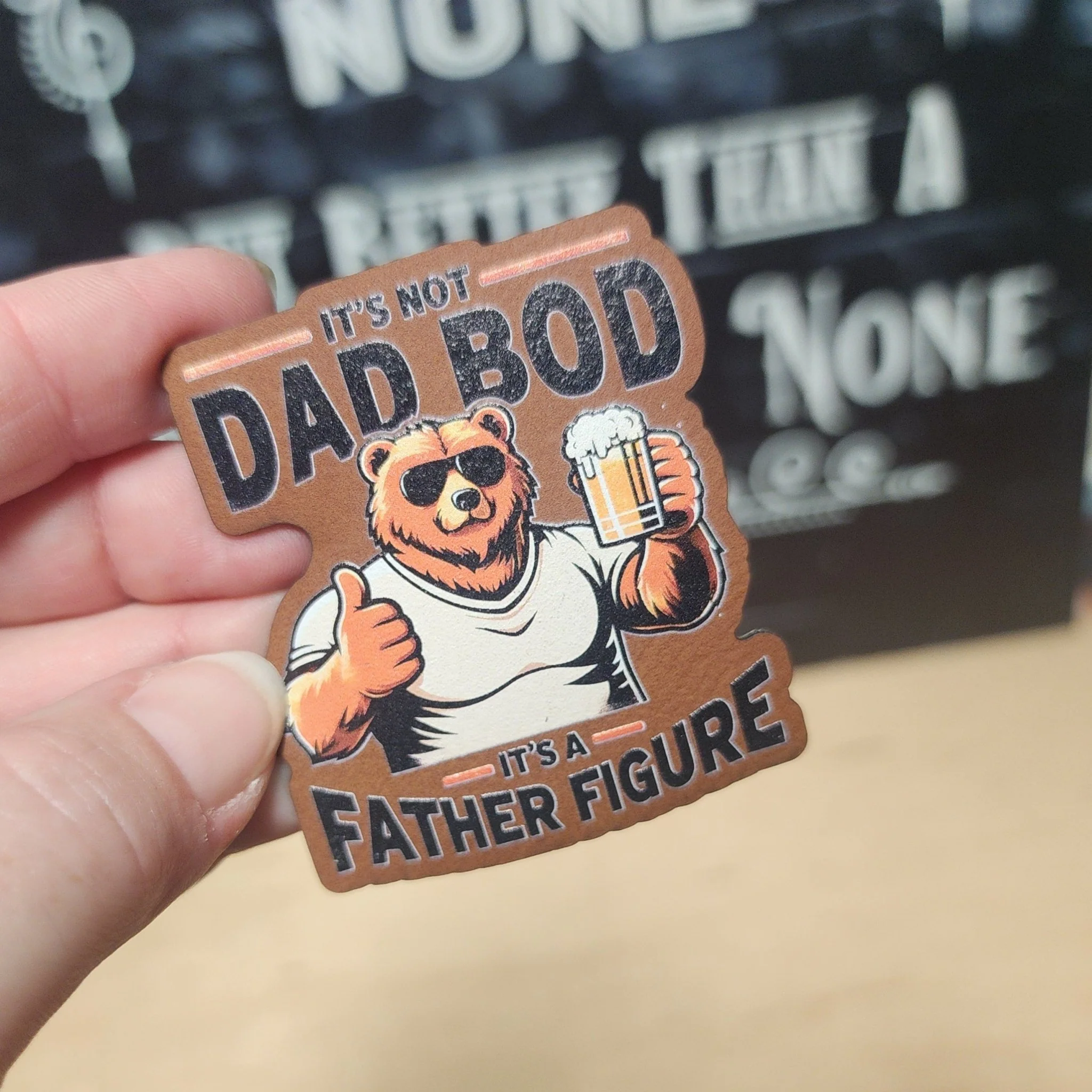 Dad Bod, Father Figure Humor UV Printed Leatherette Hat Patch - MR01