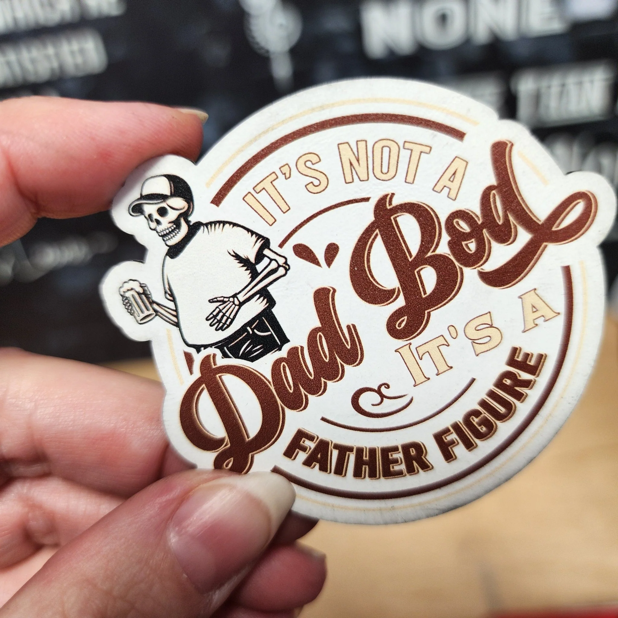 Dad Bod Father Figure UV Printed Leatherette Hat Patch - MR01