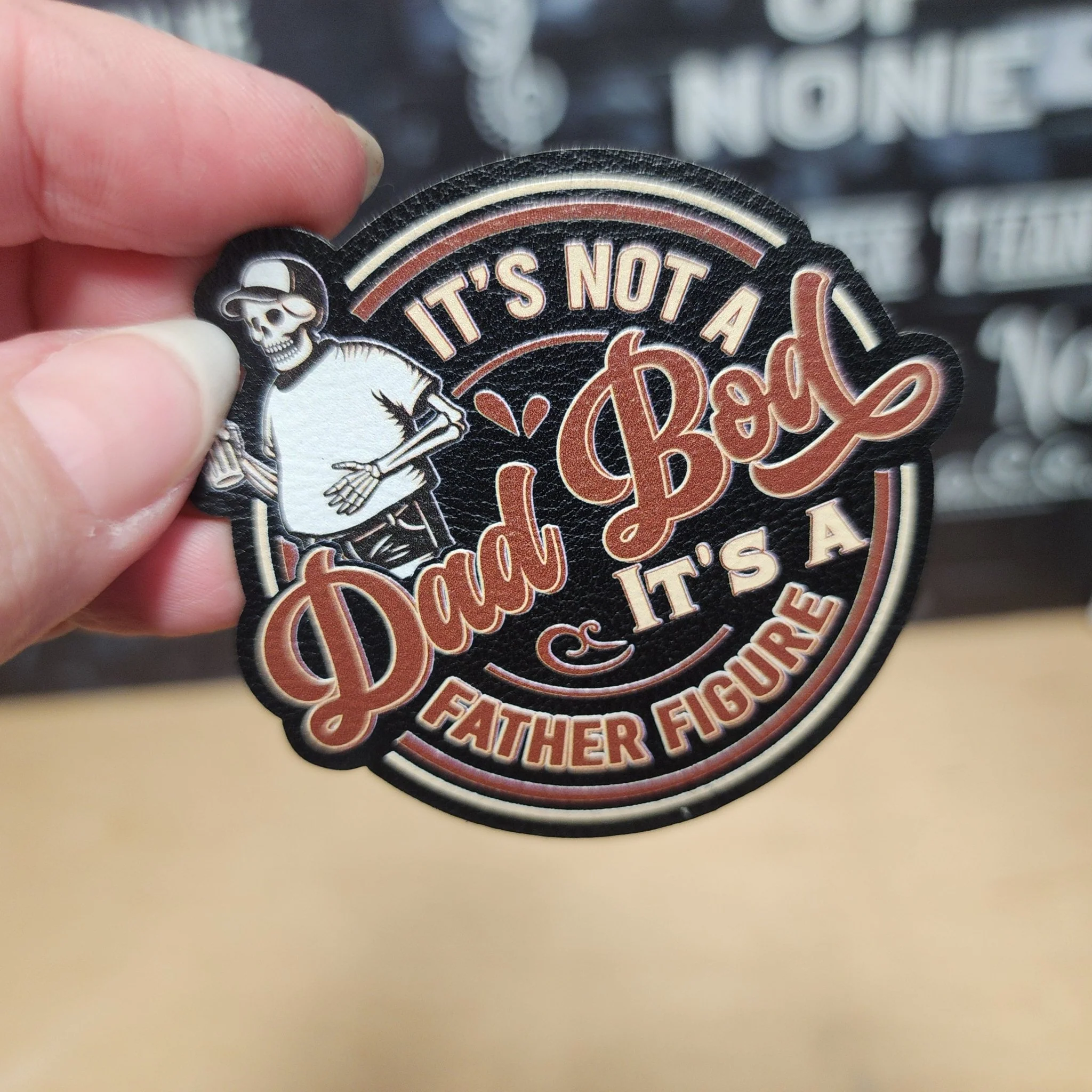 Dad Bod Humor UV Printed Leatherette Hat Patch - MR01
