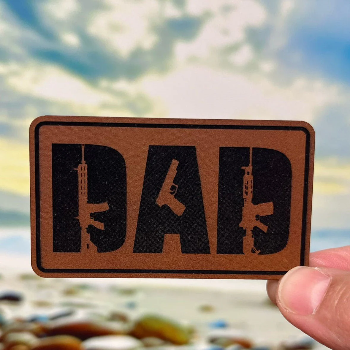 Dad Gun Engraved Leatherette Hat Patch - MR01