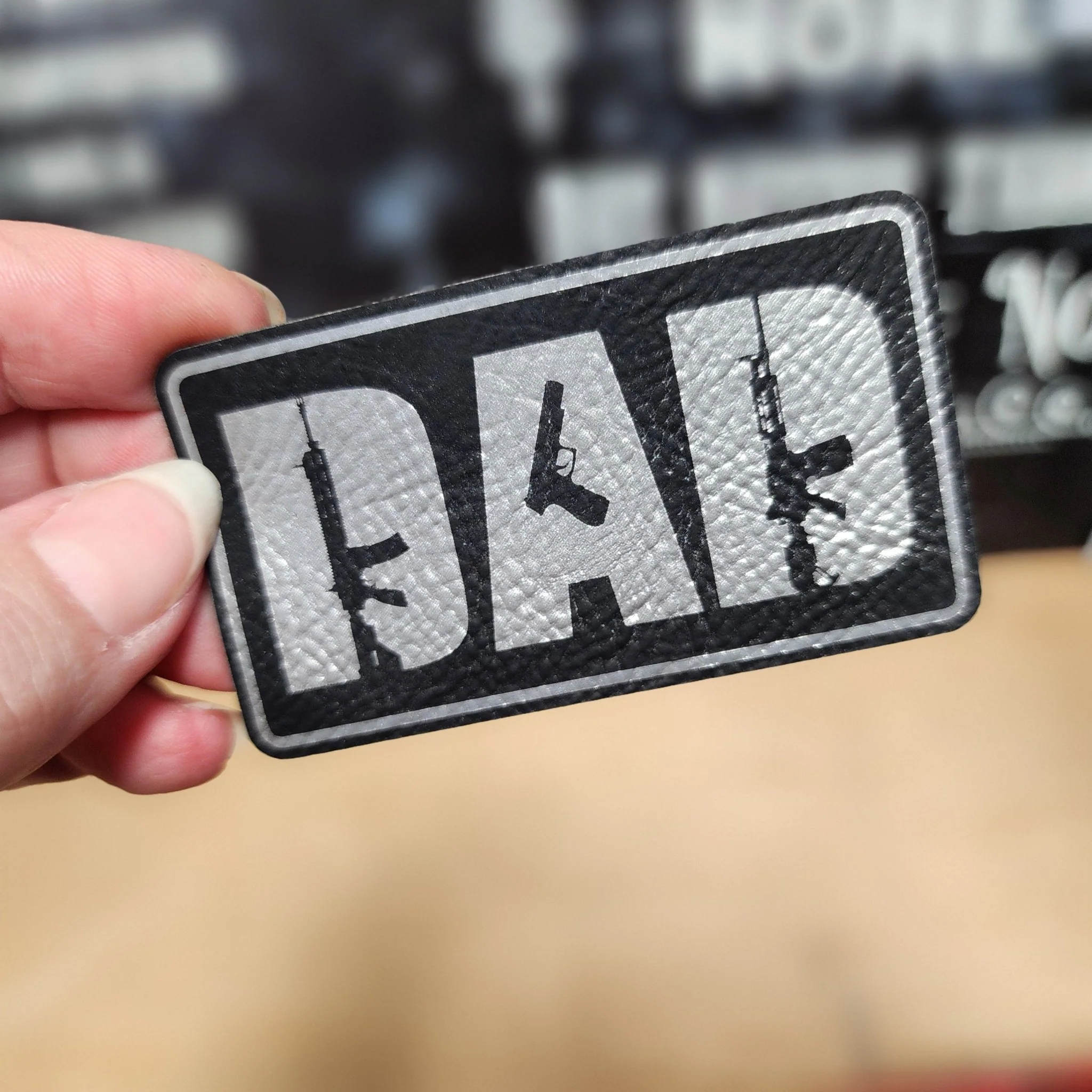 Dad Life Guns (Black Silver) Engraved Leatherette Hat Patch - MR01