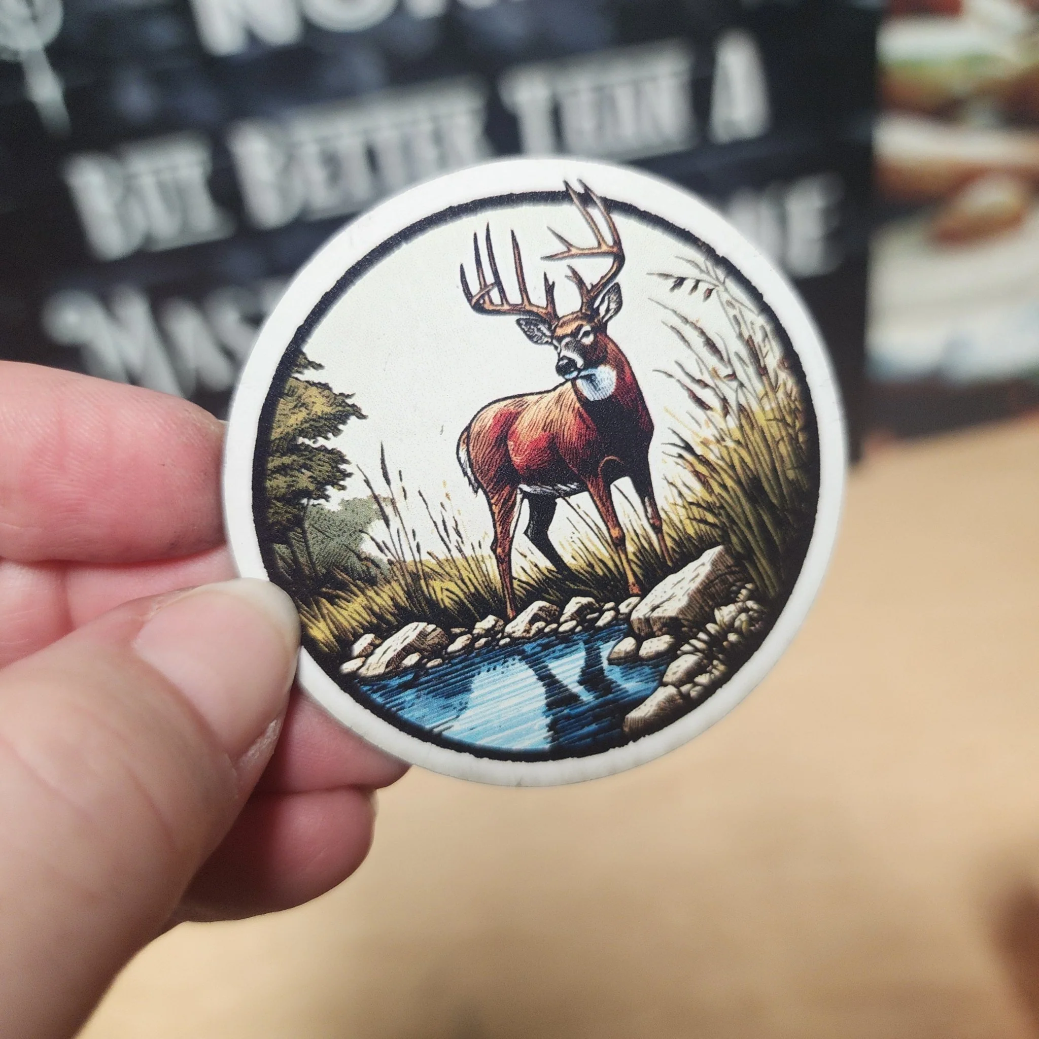 Deer by the Stream UV Printed Leatherette Hat Patch - MR01 - Image 2