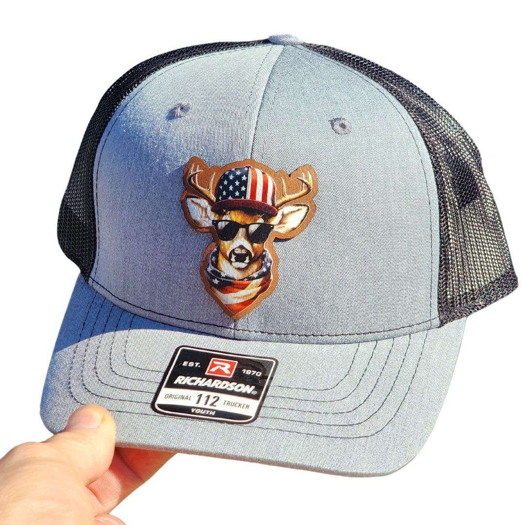 Deer Flag Patriotic UV Printed Leatherette Hat Patch - MR01 - Image 2