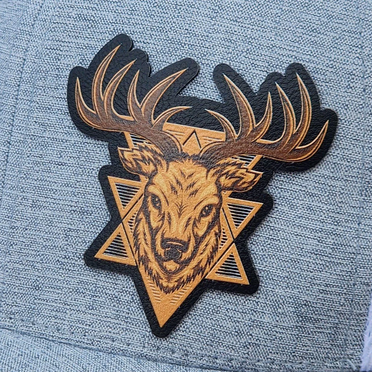 Deer Stag with Star UV Printed Leatherette Hat Patch - MR01