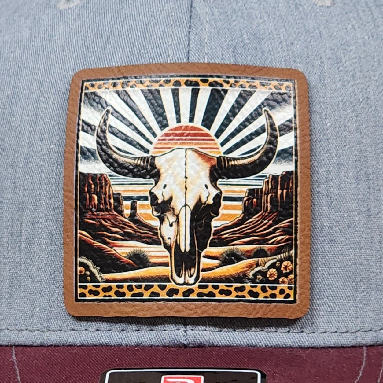 Desert Skull Sunset Vibes UV Printed Leatherette Hat Patch - MR01