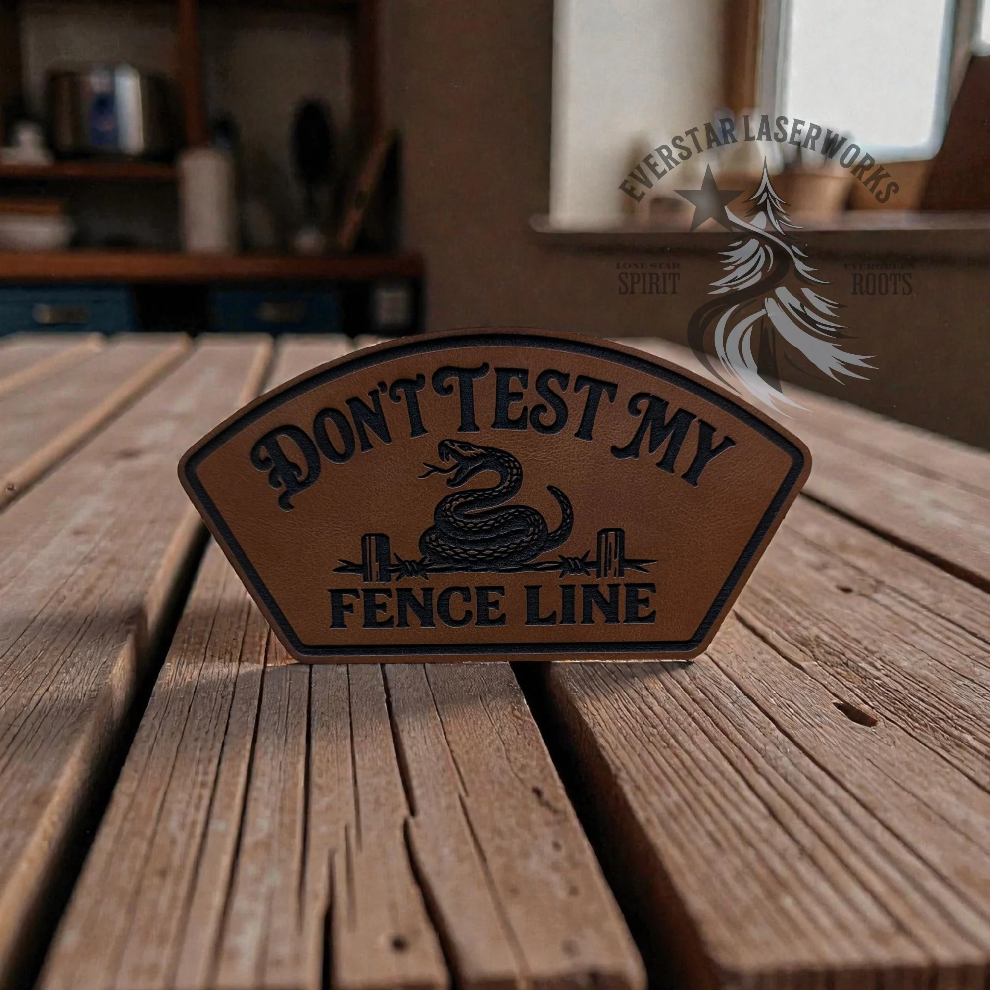 Don’t Test My Fence Line Leather Patch - Image 2