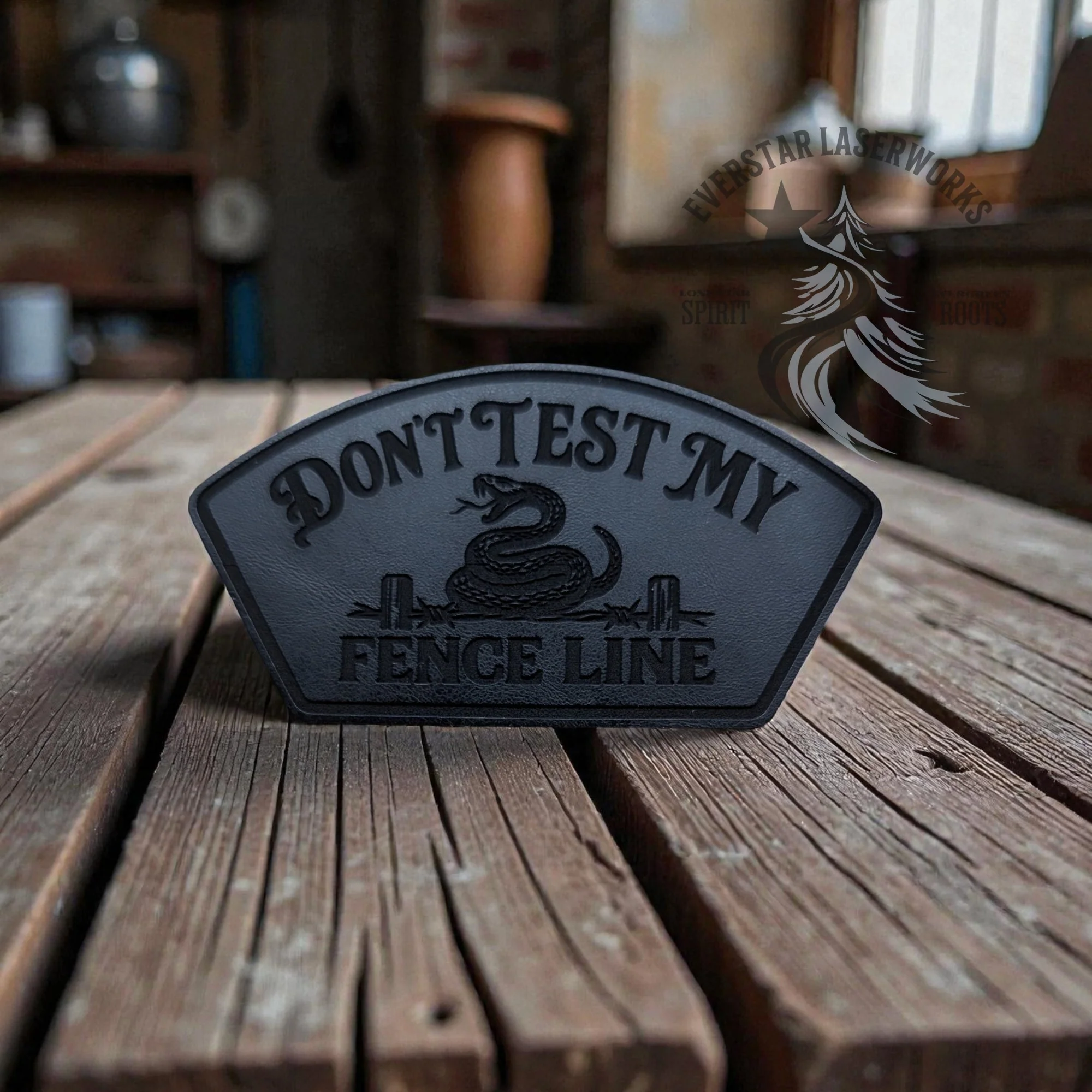 Don’t Test My Fence Line Leather Patch - Image 3