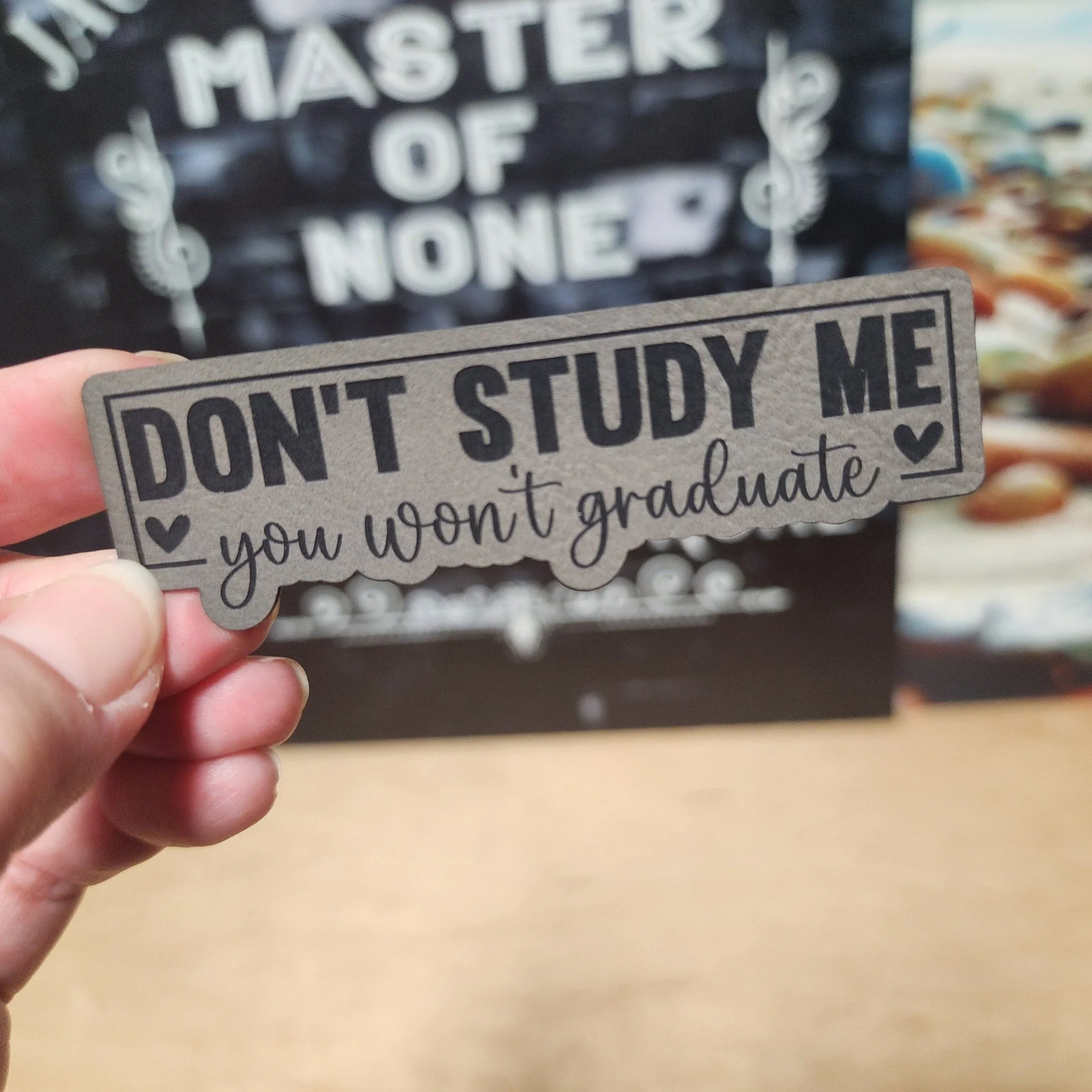 Dont' Study Me (Grey) Engraved Leatherette Hat Patch - MR01