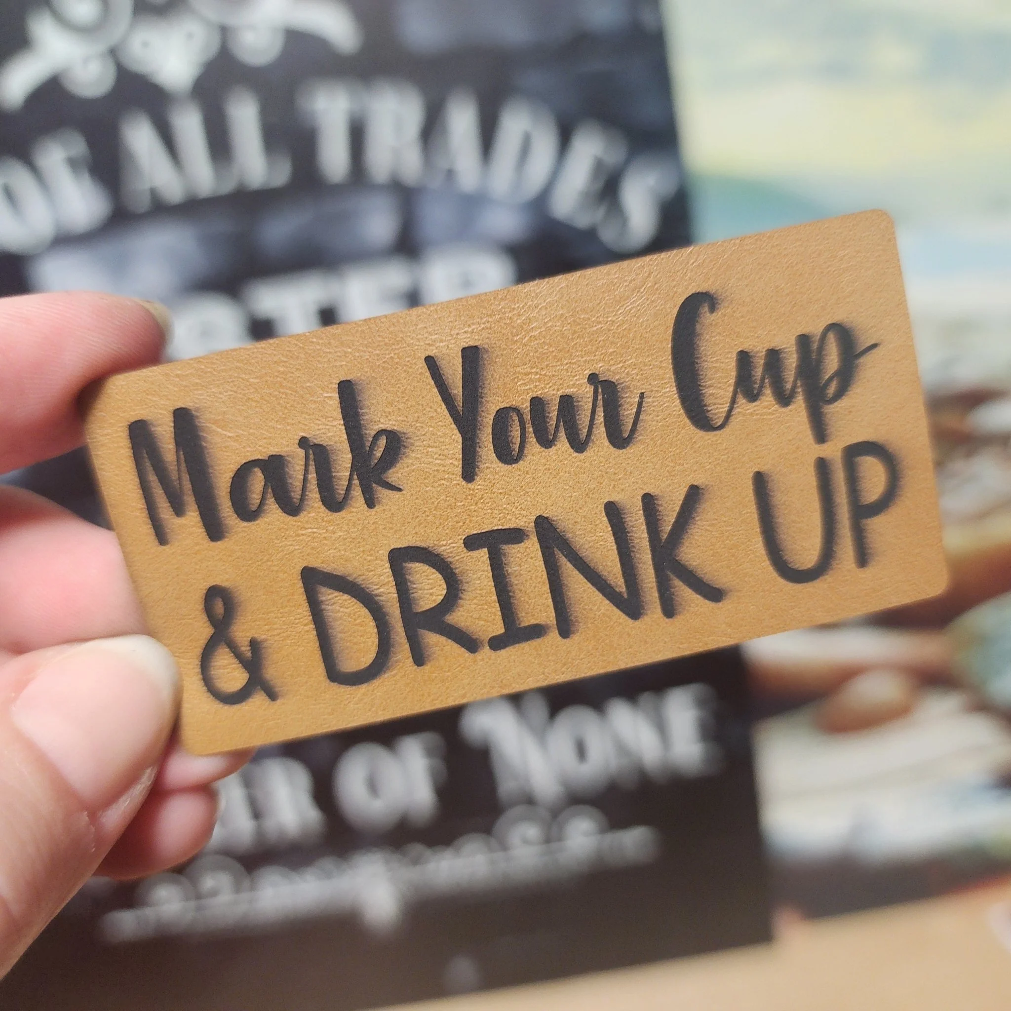 Drink Up and Celebrate Engraved Leatherette Hat Patch - MR01 - Image 3