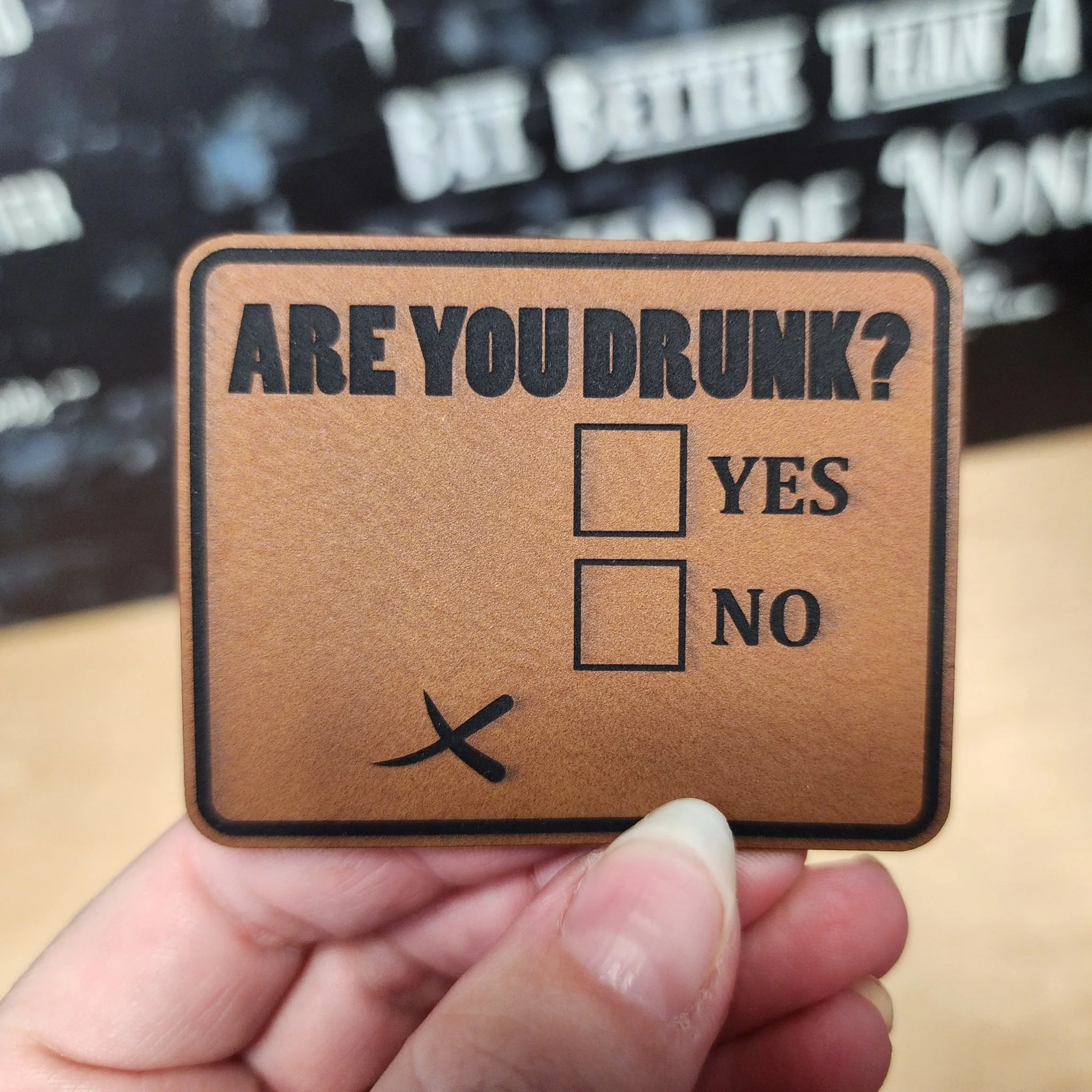 Drinking Checklist (Rawhide) Engraved Leatherette Hat Patch - MR01