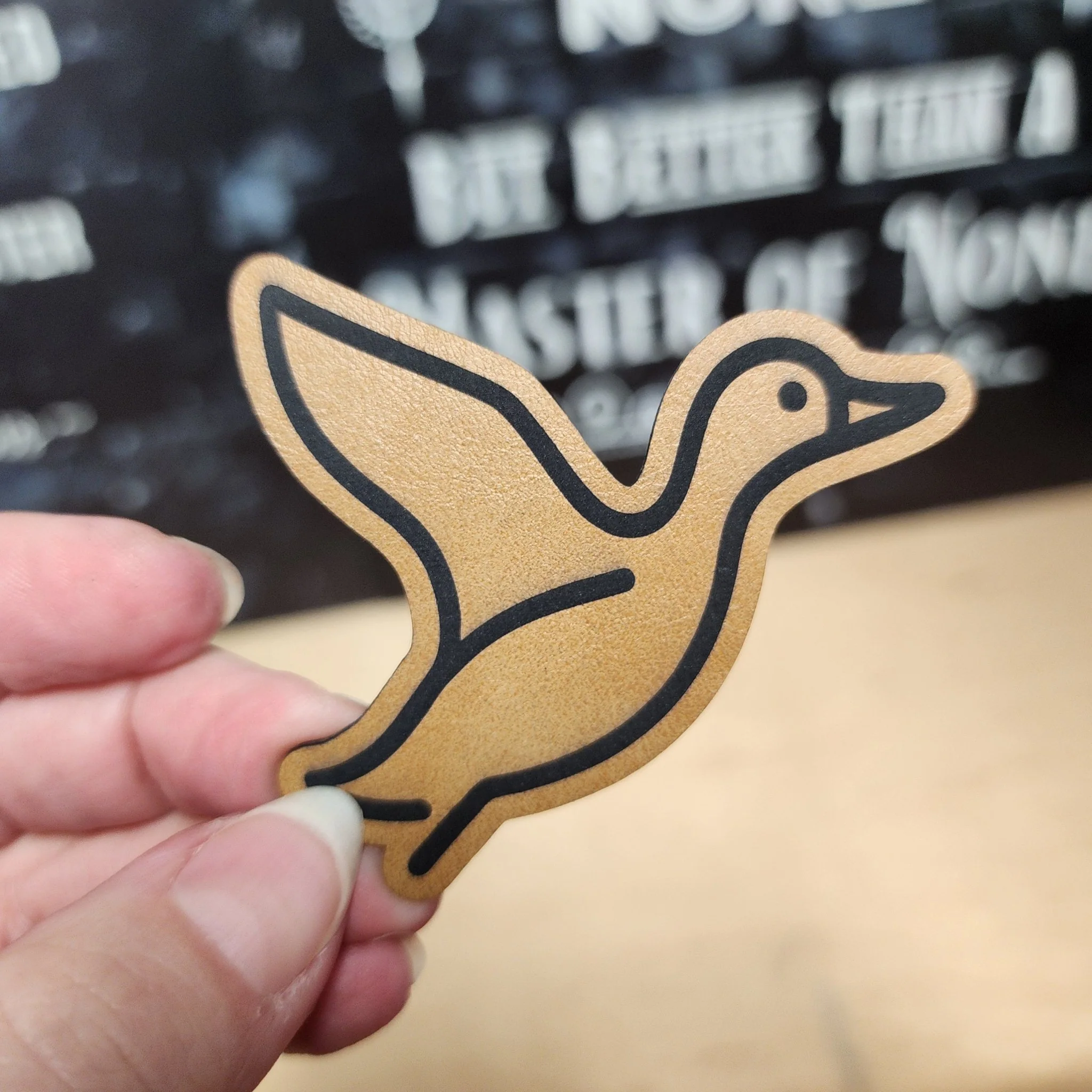 Duck Outline (Saddle Tan) Engraved Leatherette Hat Patch - MR01