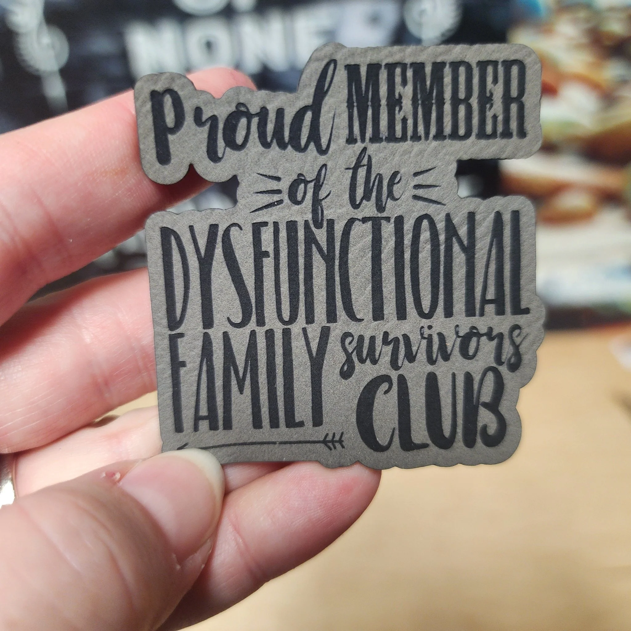 Dysfunctional Family Survivors Club (Grey) Engraved Leatherette Hat Patch - MR01