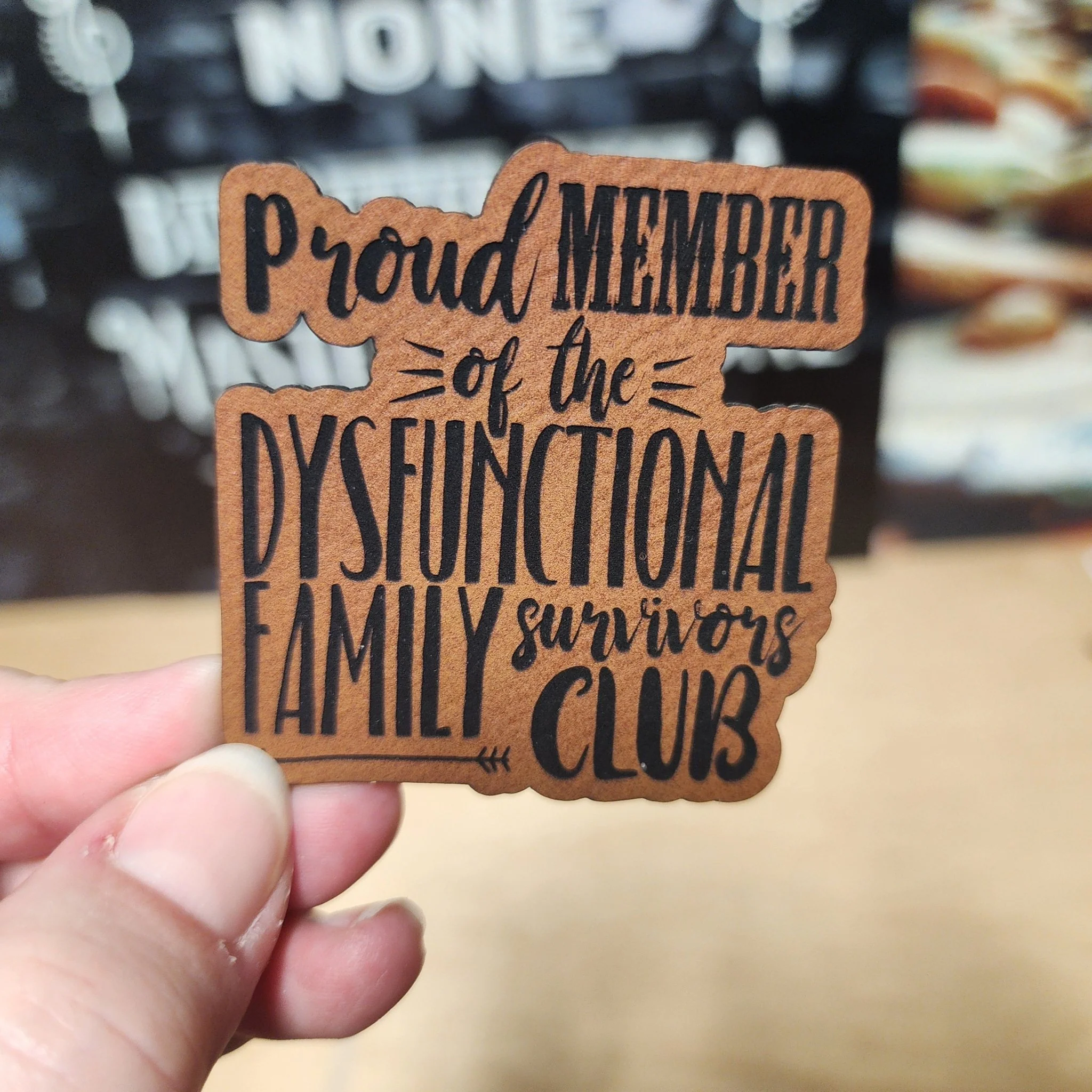 Dysfunctional Family Survivors Club (Rawhide) Engraved Leatherette Hat Patch - MR01