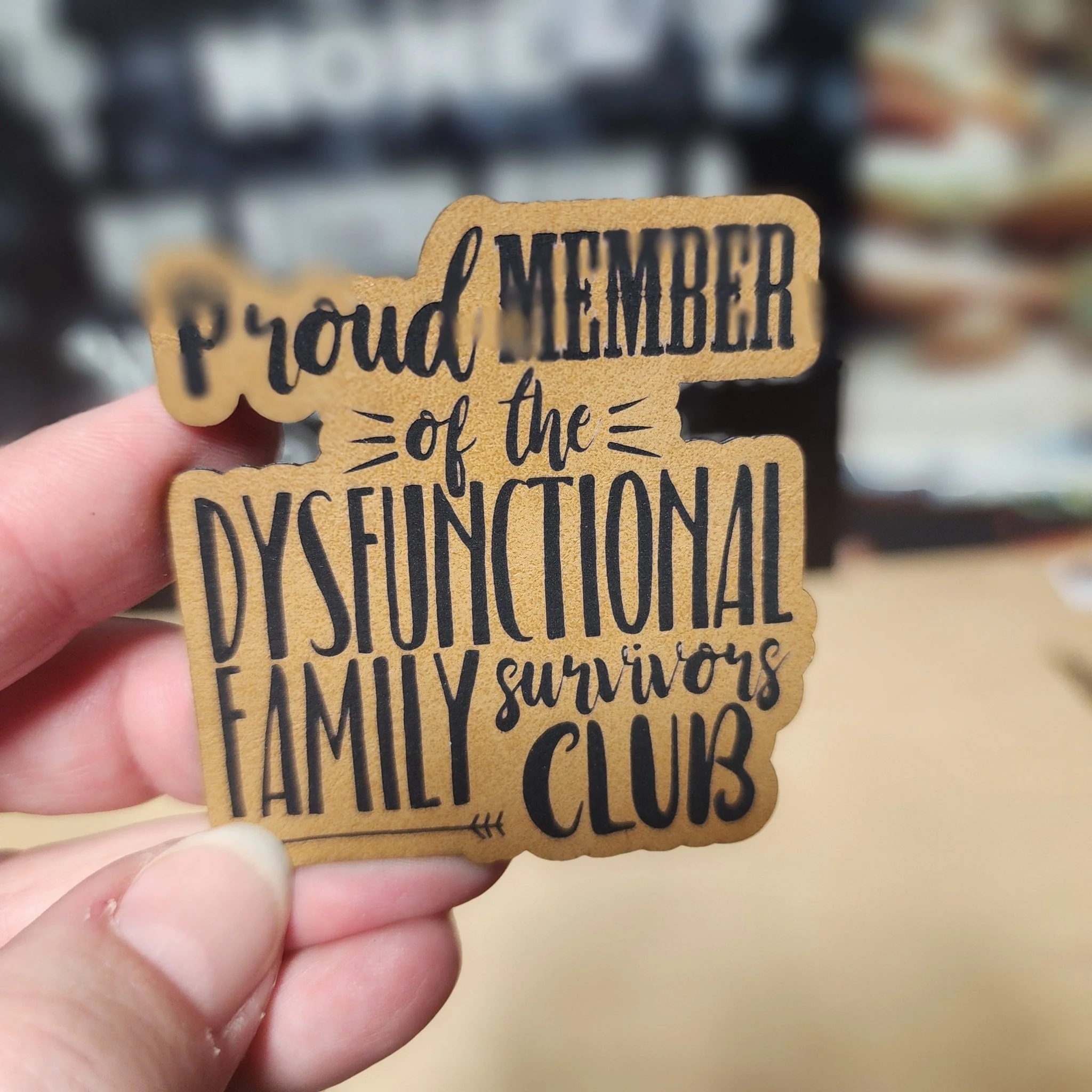 Dysfunctional Family Survivors Club (Saddle Tan) Engraved Leatherette Hat Patch - MR01