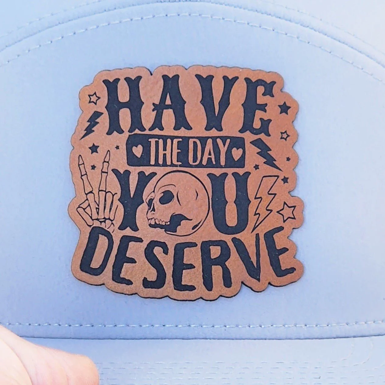 Embrace Your Day Fully Engraved Leatherette Hat Patch - MR01