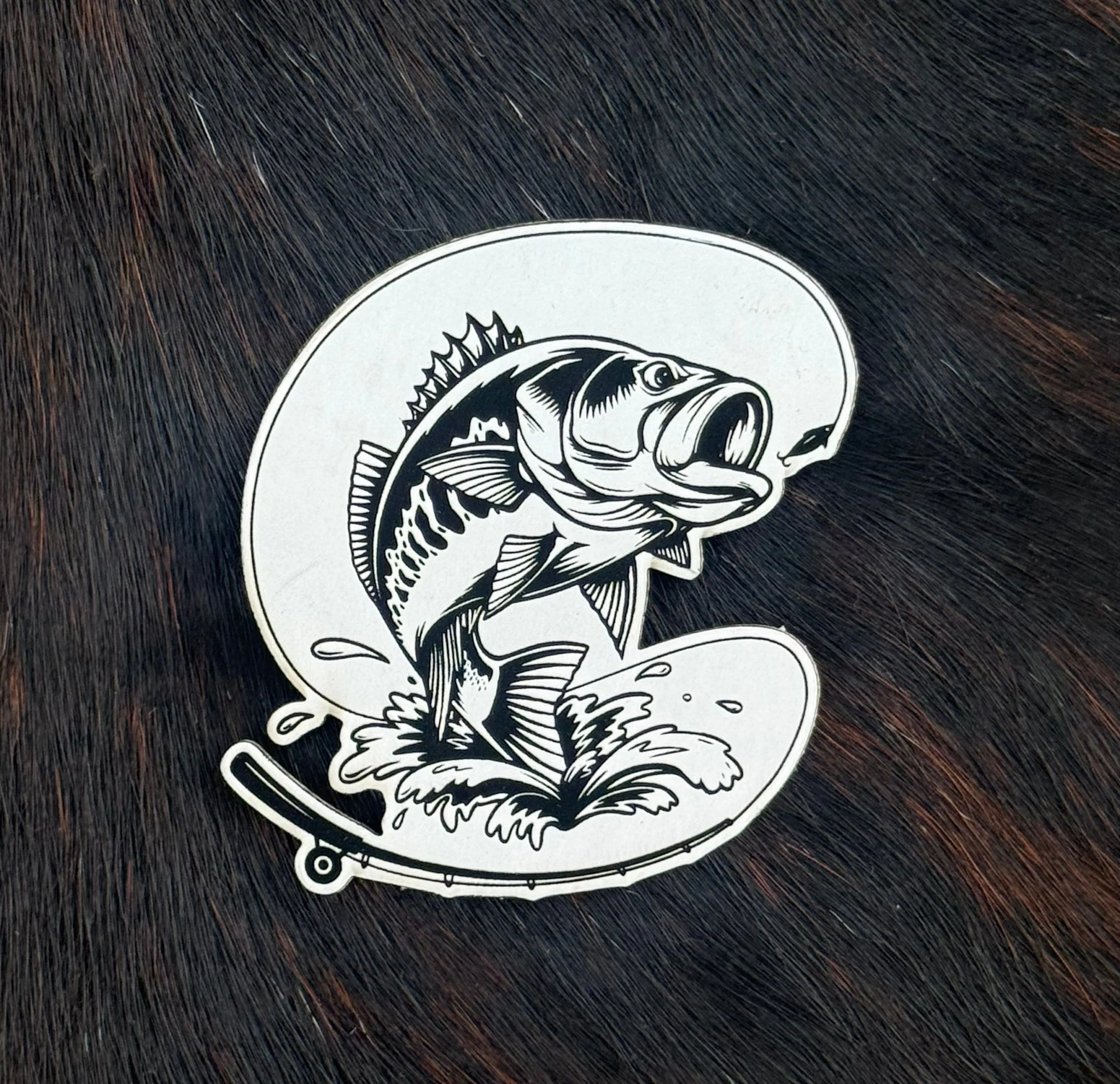 Engraved Hooked Bass Fishing Patch