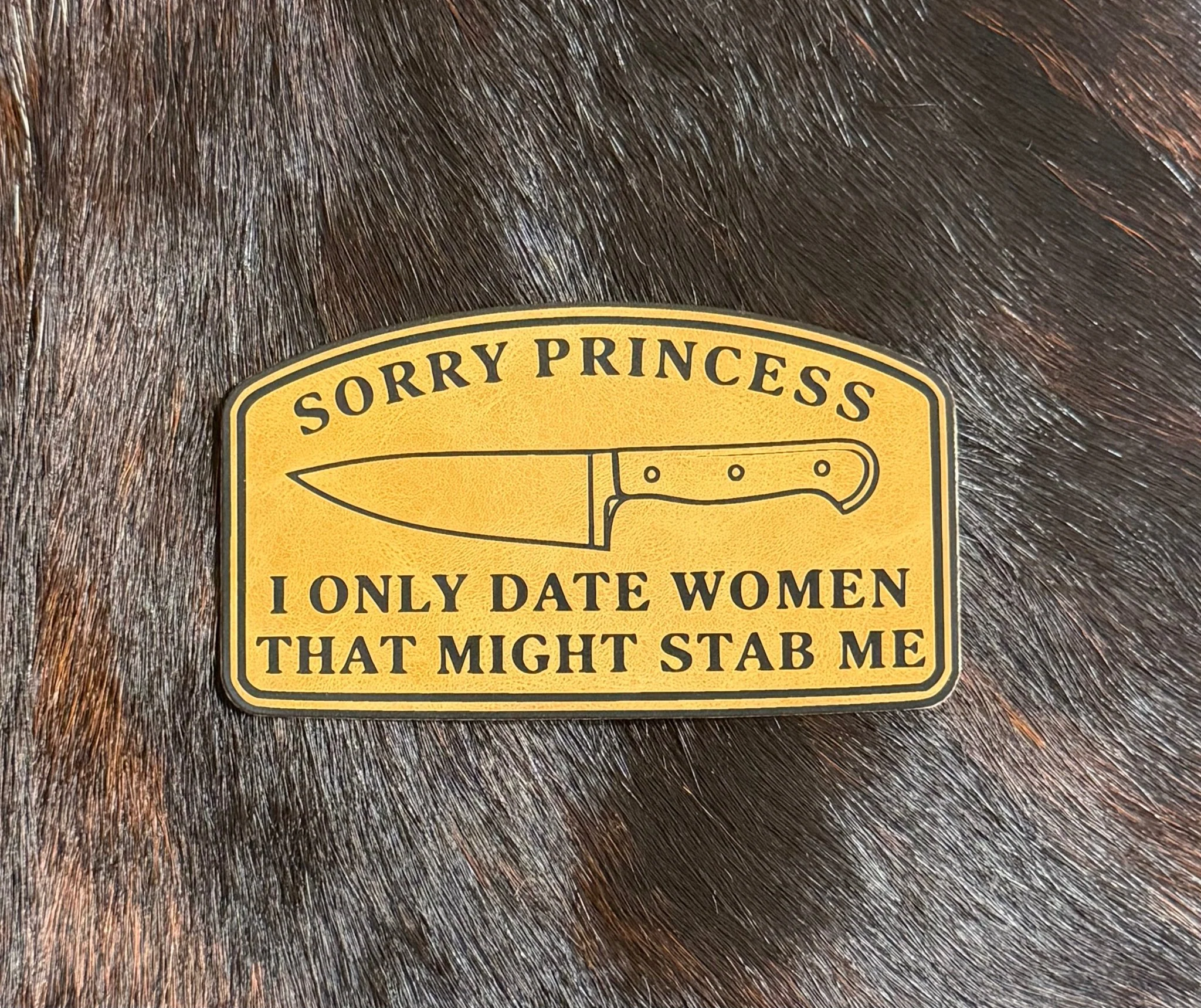 Engraved Sorry Princess I Only Date Women That Might Stab Me Patch
