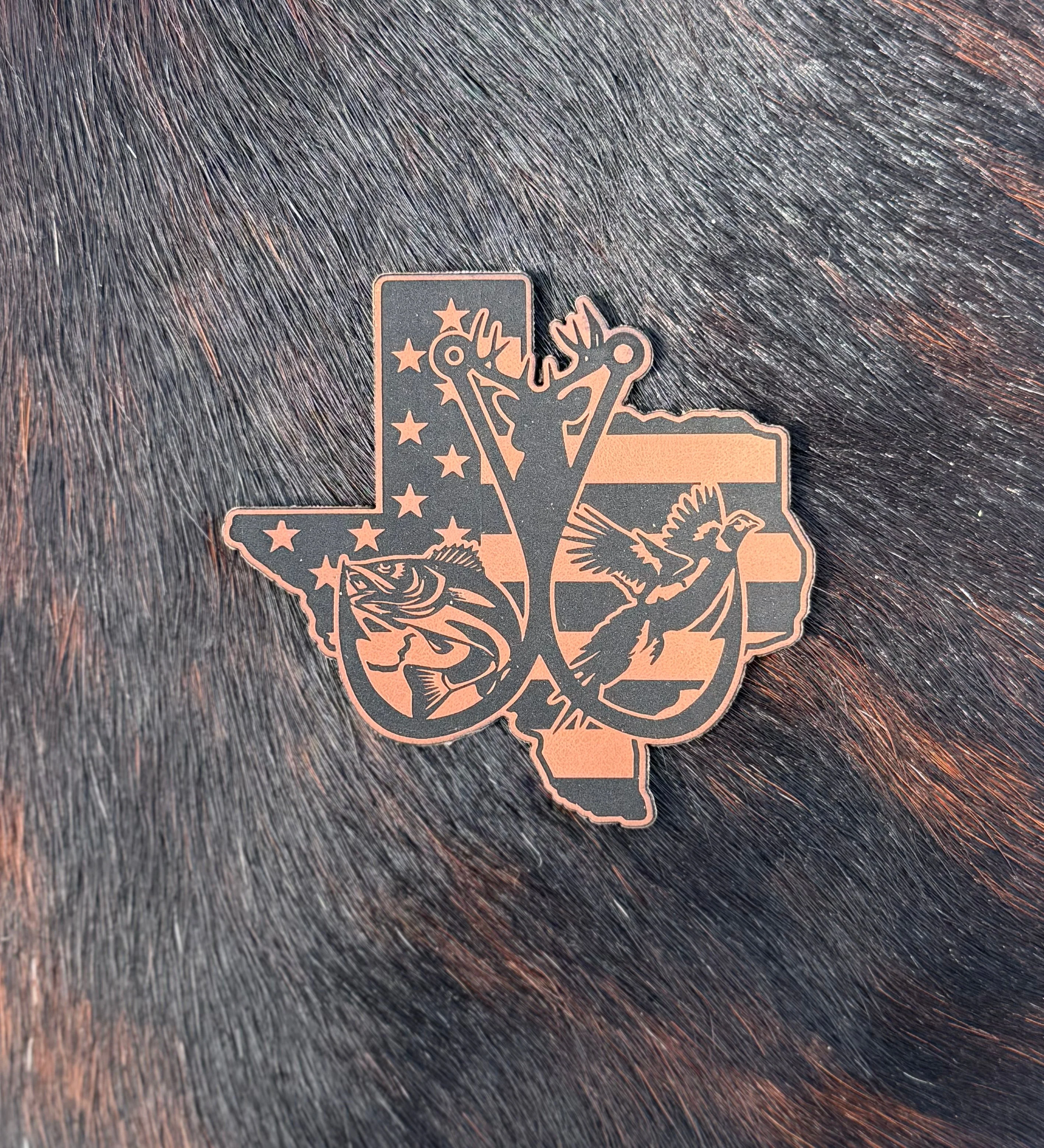 Engraved Texas Hunting and Fishing American Flag Patch