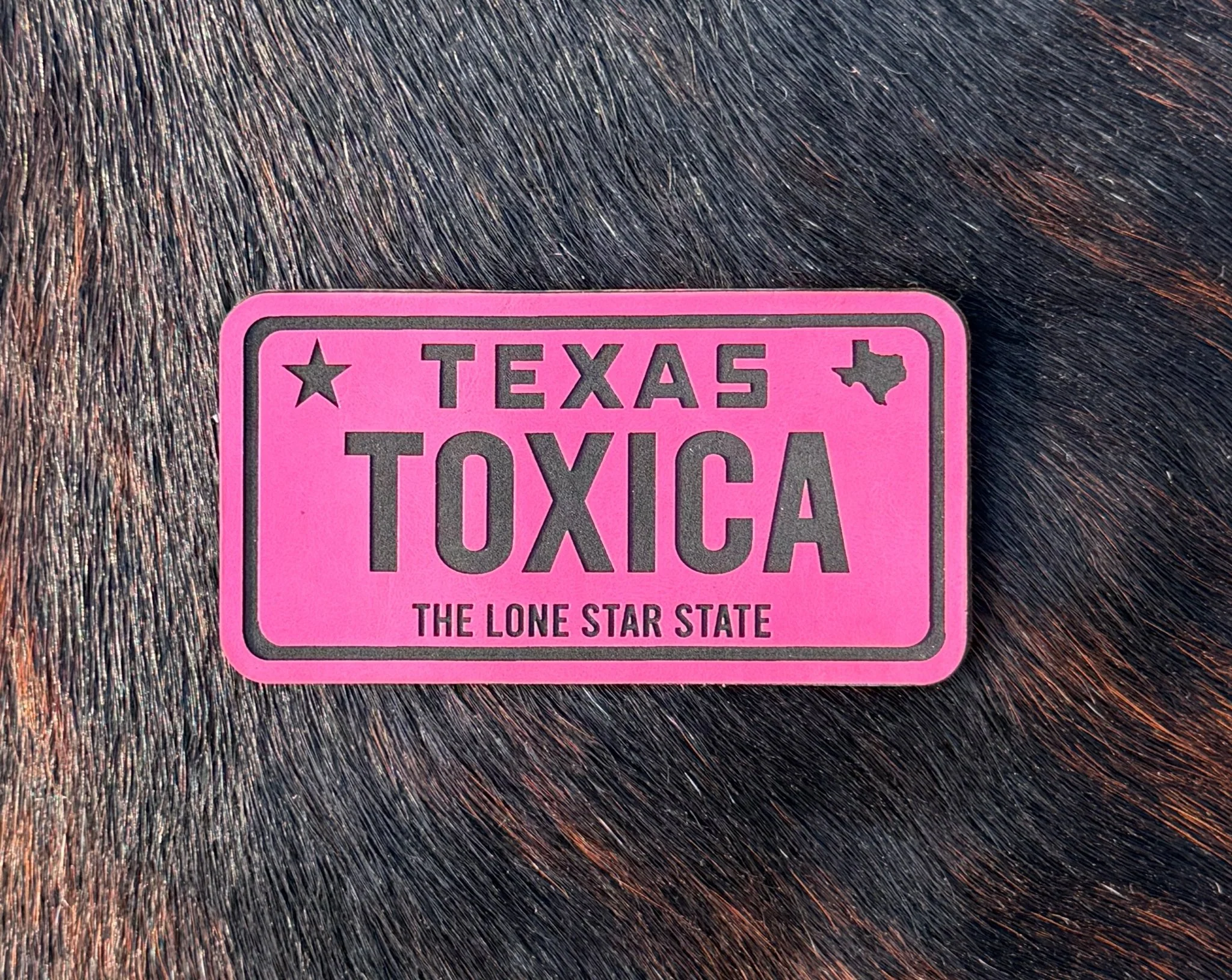 Engraved Toxica Texas License Plate Patch