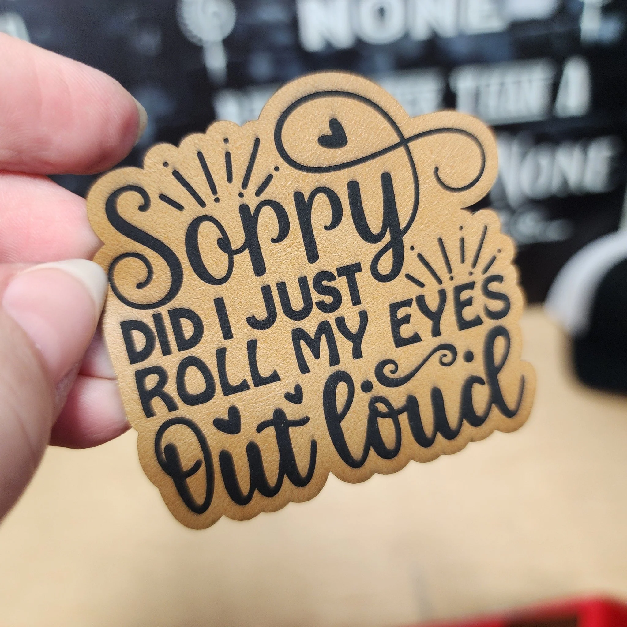 Eye-Rolling Apology Engraved Leatherette Hat Patch - MR01