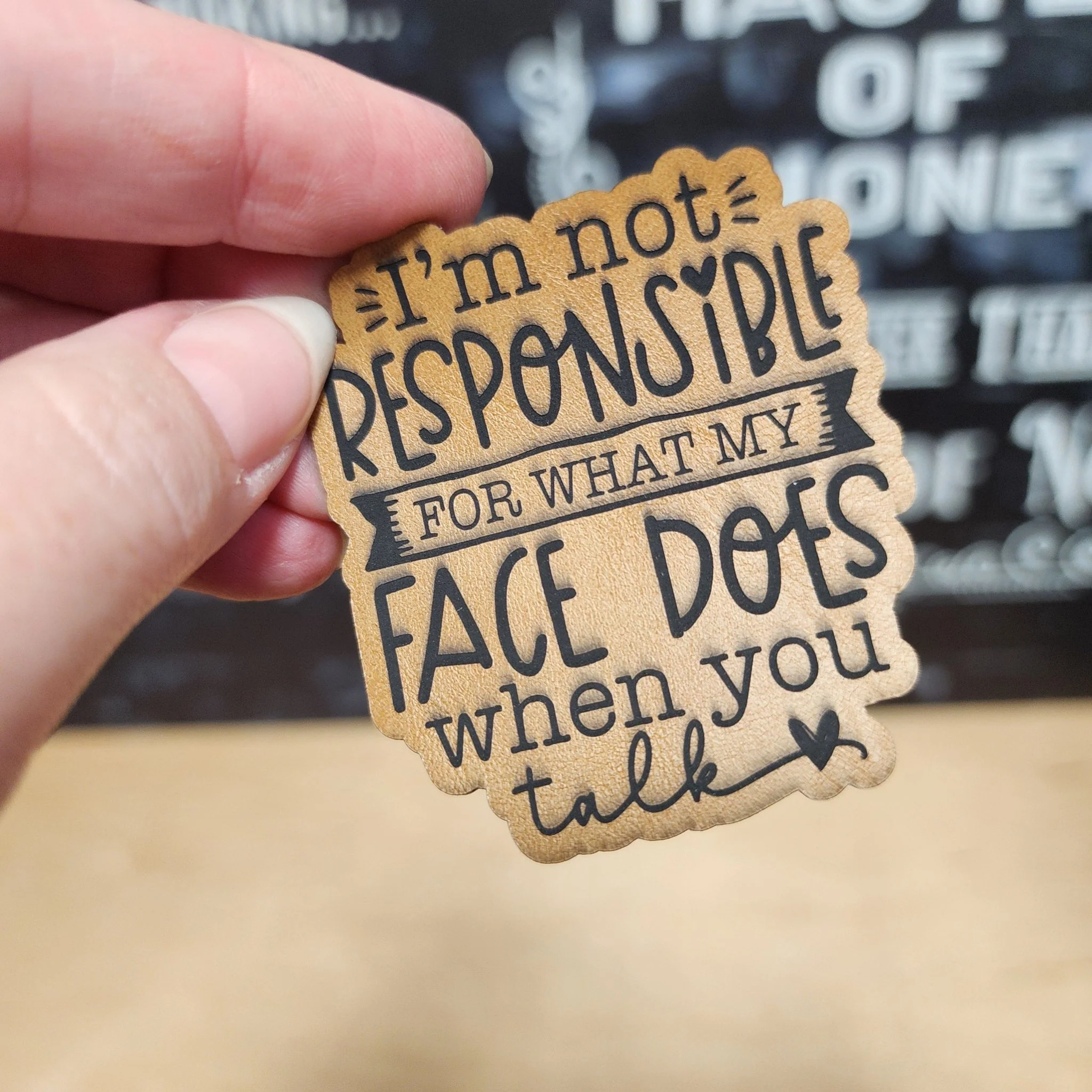 Facial Expressions Don't Lie (Saddle Tan) Engraved Leatherette Hat Patch - MR01