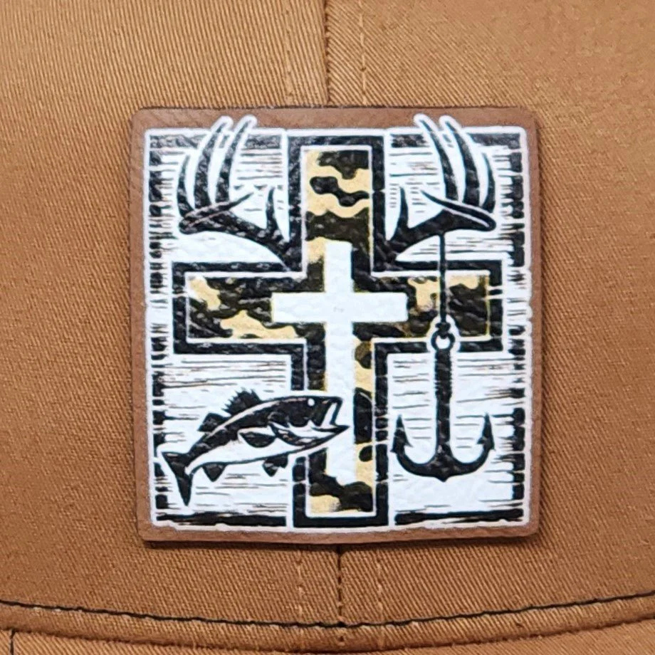 Faith and Outdoor Cross UV Printed Leatherette Hat Patch - MR01
