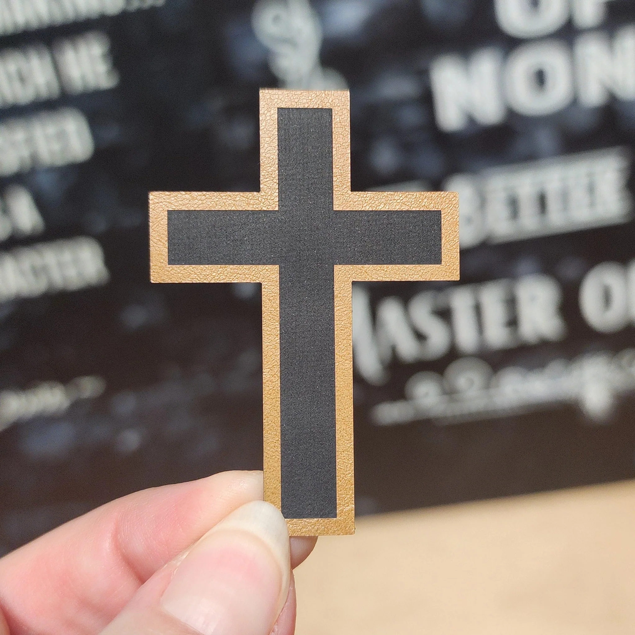 Faith Symbol Cross Design (Saddle Tan) Engraved Leatherette Hat Patch - MR01