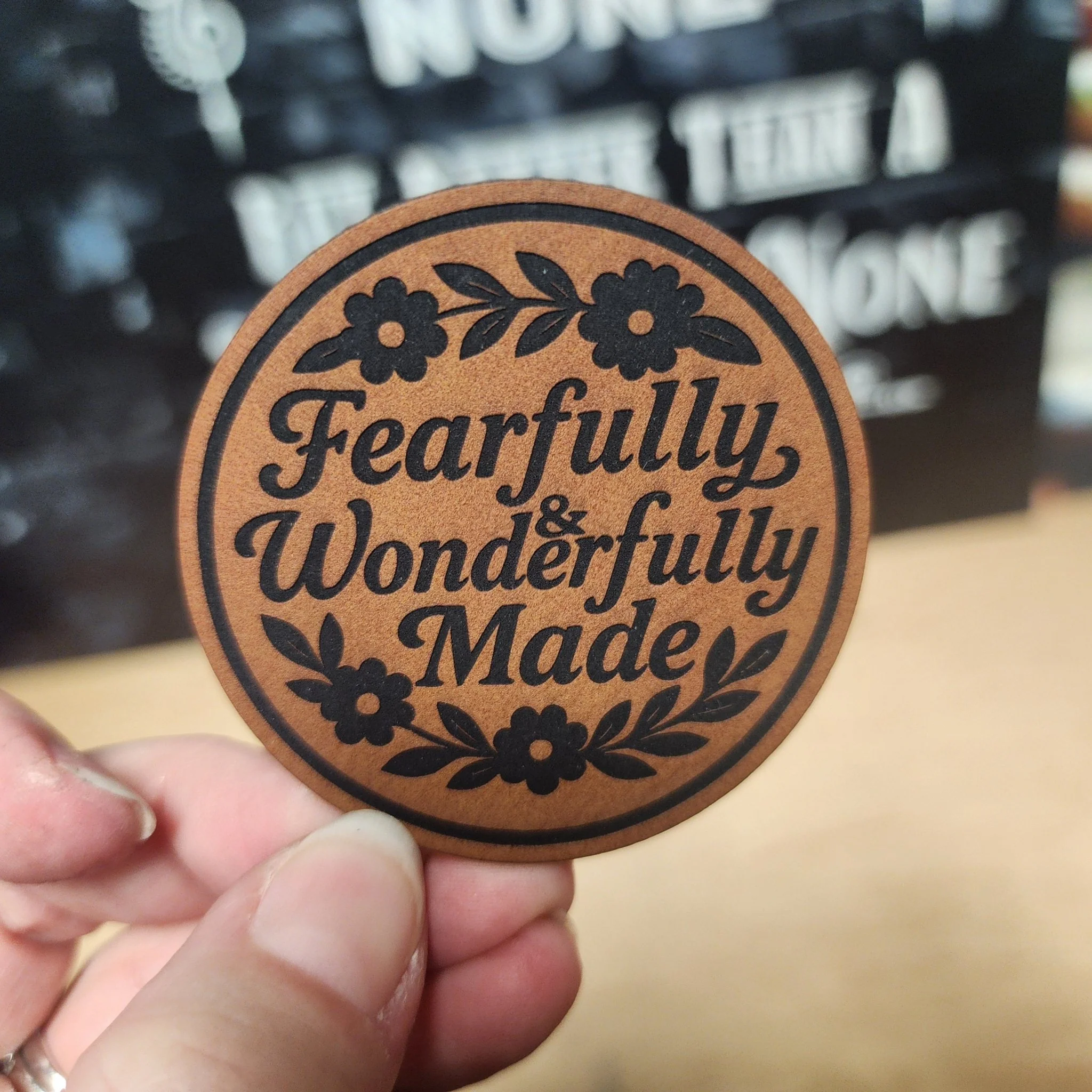 Fearfully and Wonderfully Made Engraved Leatherette Hat Patch - MR01