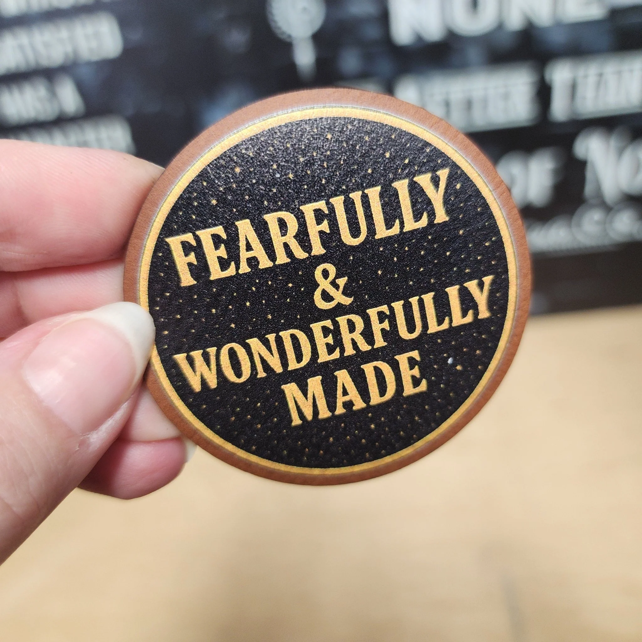Fearfully and Wonderfully Made UV Printed Leatherette Hat Patch - MR01