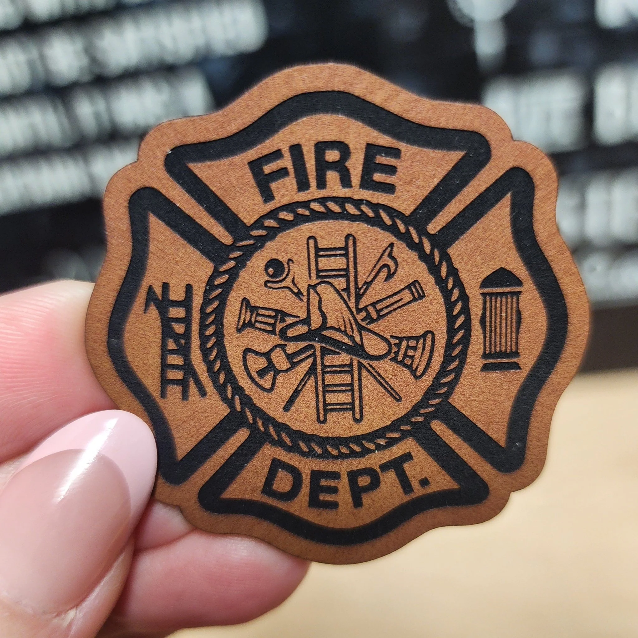 Fire Department Emblem Engraved Leatherette Hat Patch - MR01