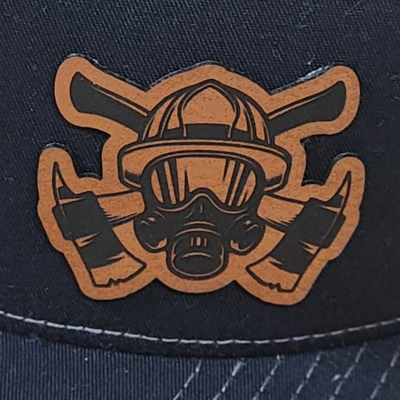 Firefighter Mask Engraved Leatherette Hat Patch - MR01