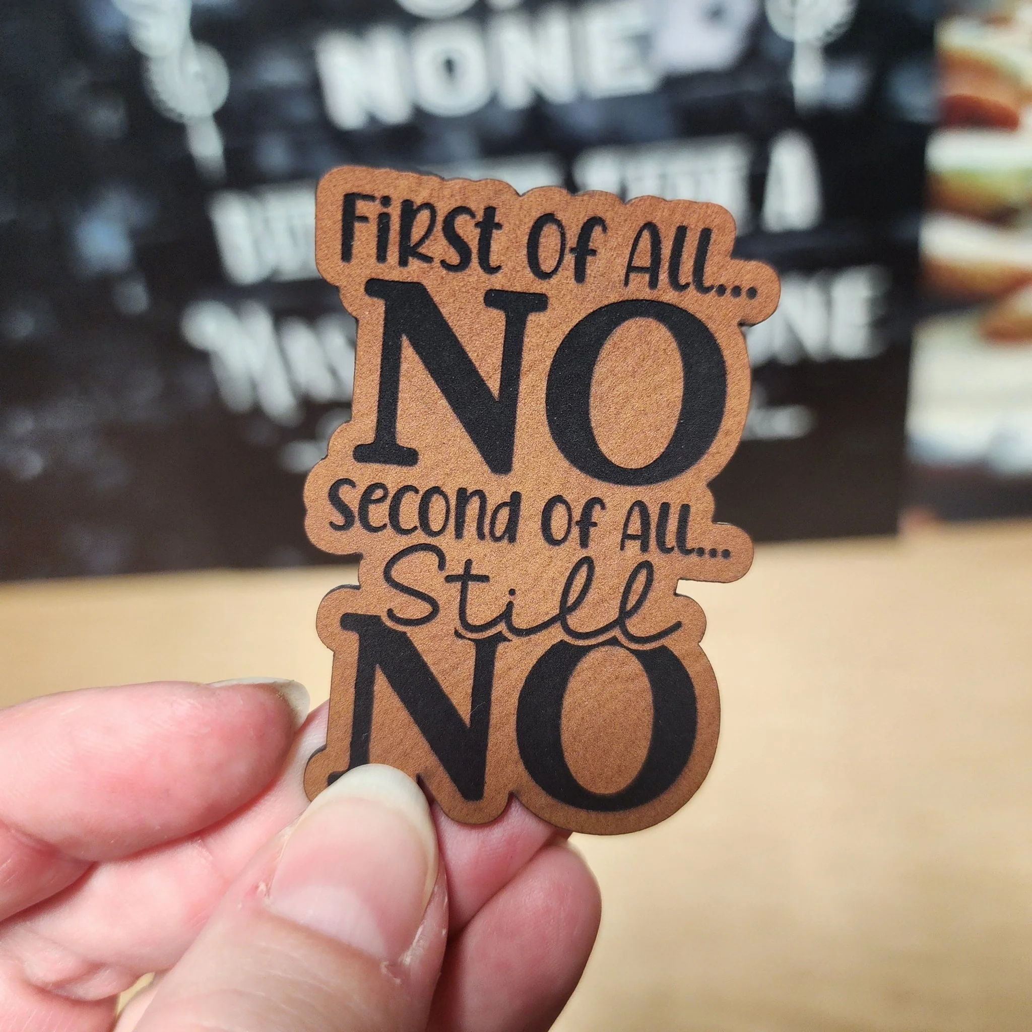 First of All No (Rawhide) Engraved Leatherette Hat Patch - MR01