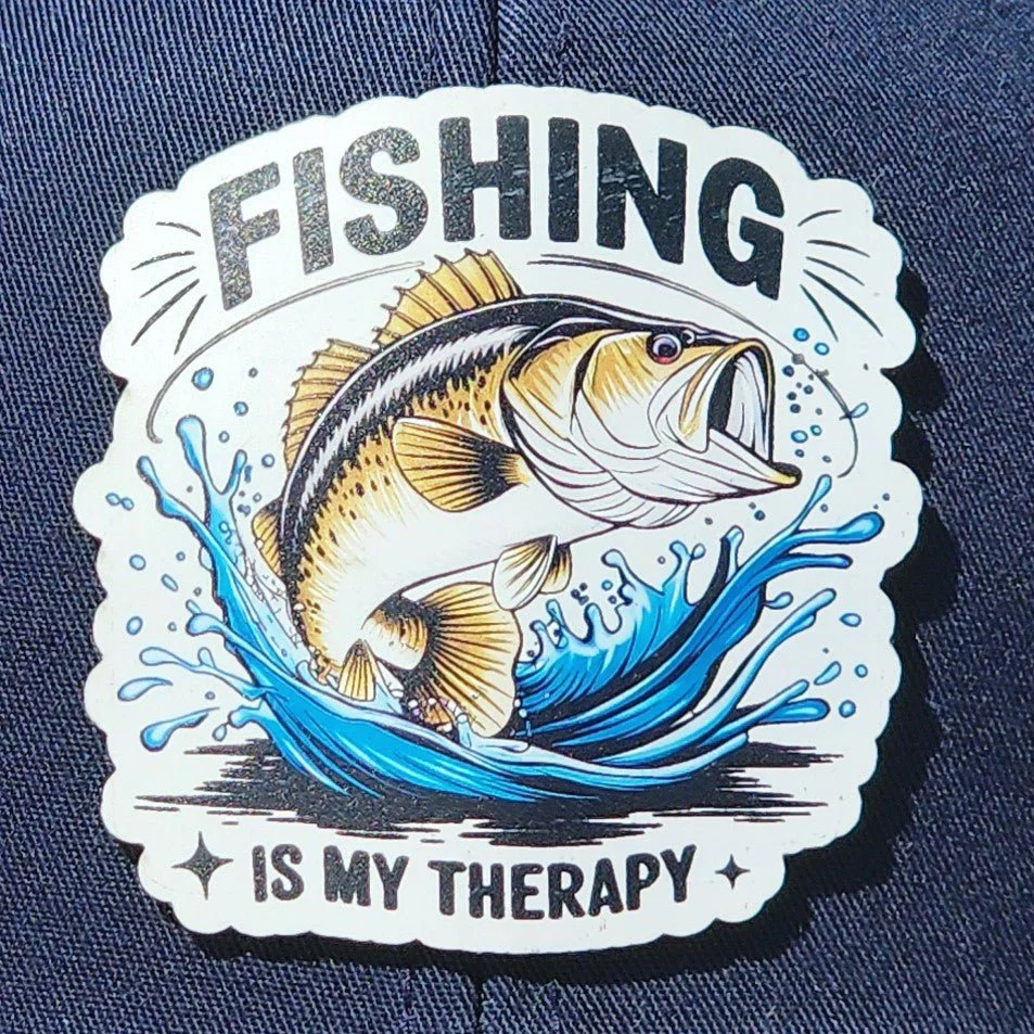 Fishing is My Therapy UV Printed Leatherette Hat Patch - MR01