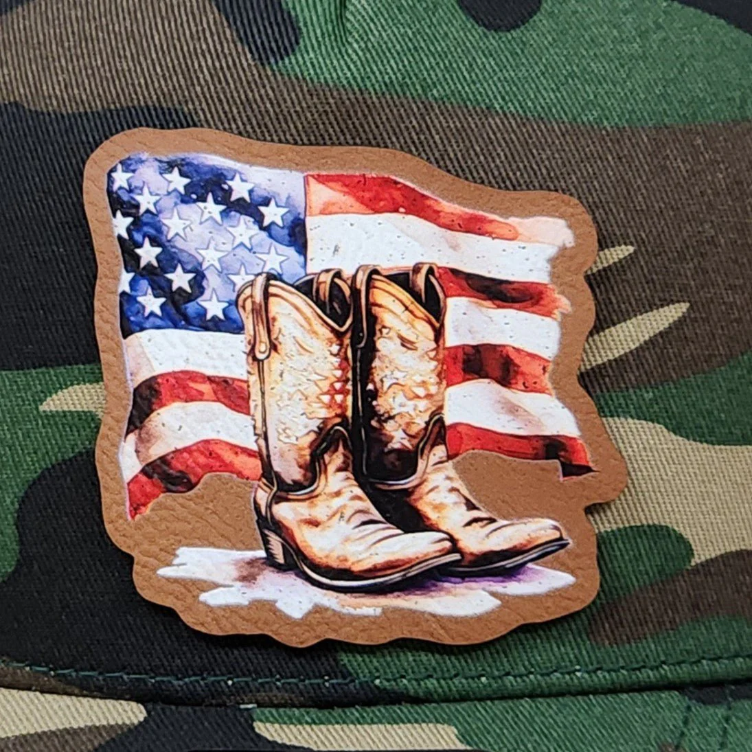 Flag Boots UV Printed Leatherette Hat Patch - MR01