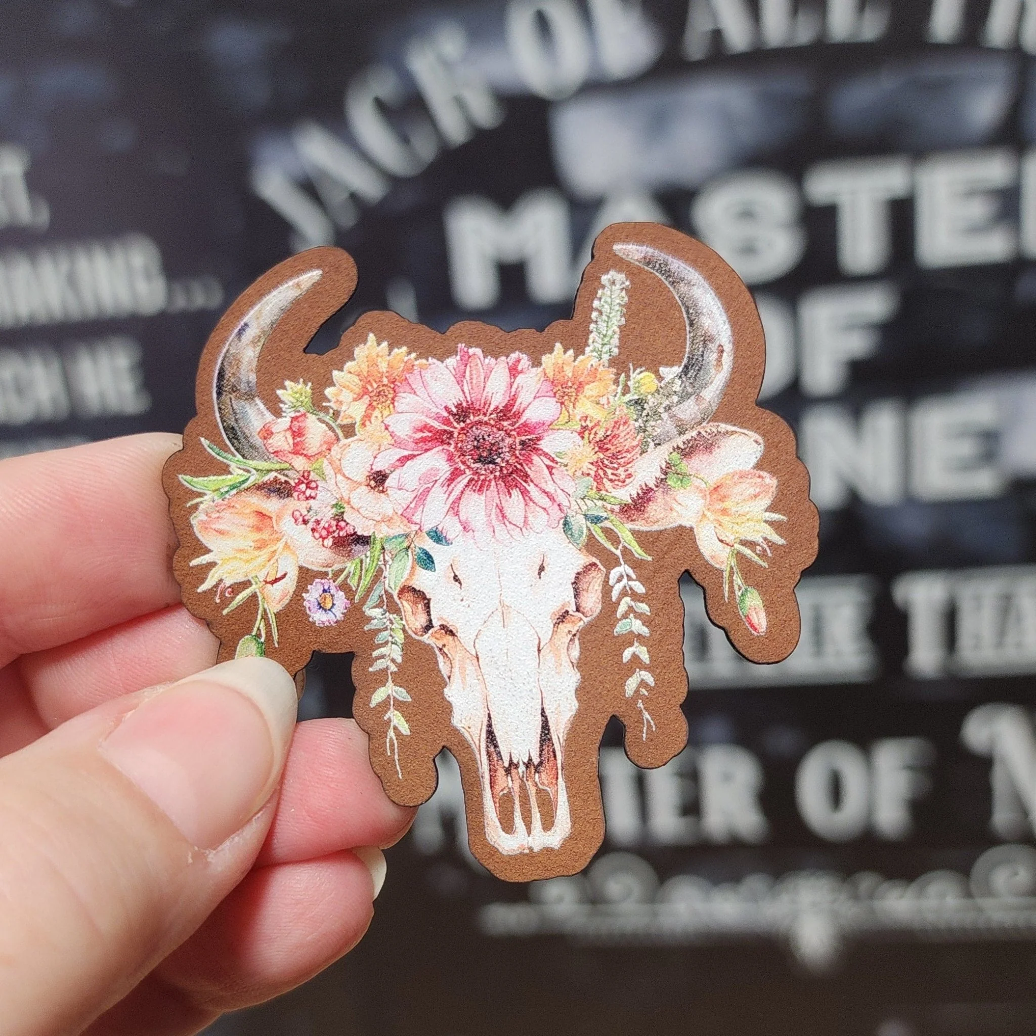 Floral Skull Design UV Printed Leatherette Hat Patch - MR01