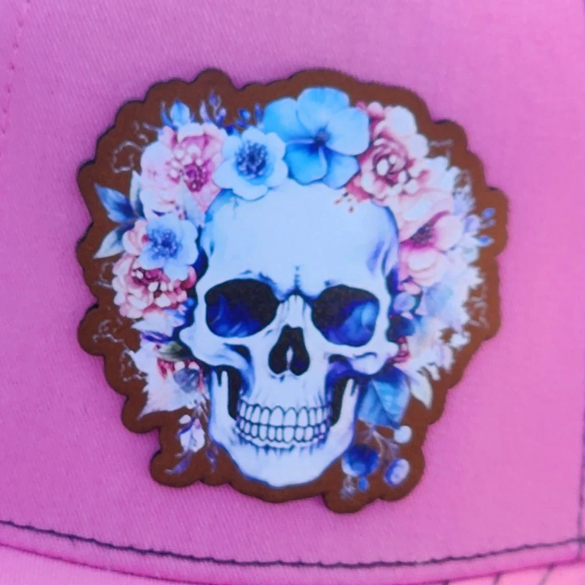 Floral Skull UV Printed Leatherette Hat Patch - MR01