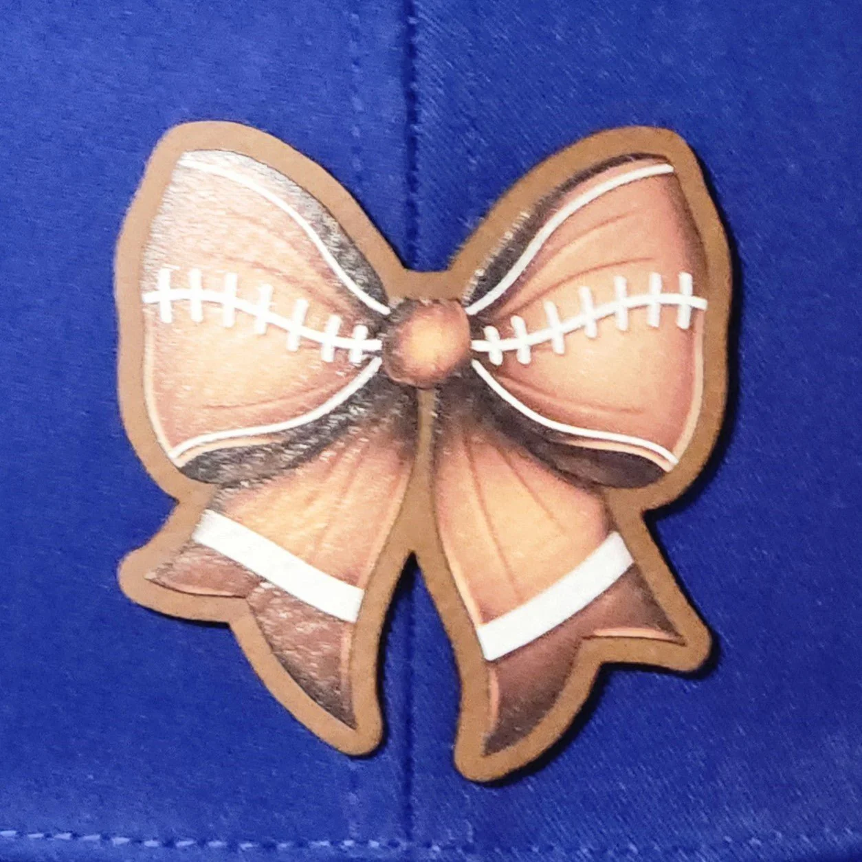 Football Bow UV Printed Leatherette Hat Patch - MR01