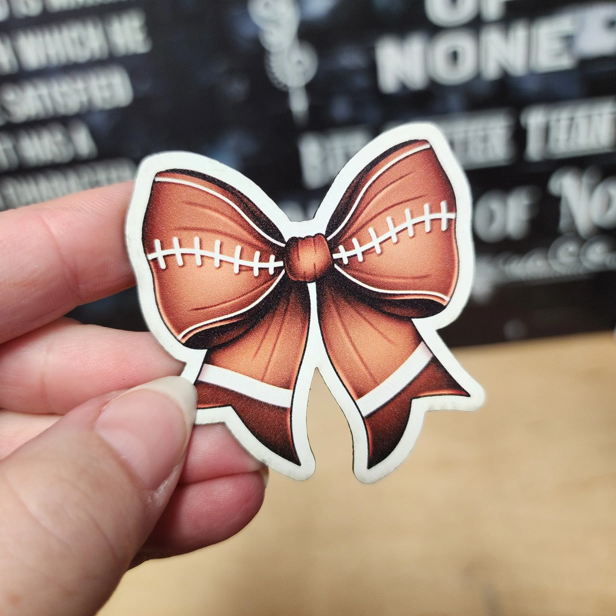 Football Themed Bow UV Printed Leatherette Hat Patch - MR01