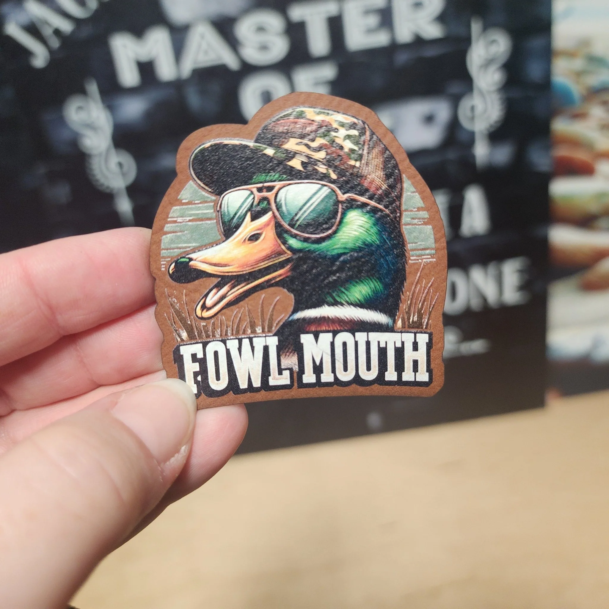 Fowl Mouth Duck (Rawhide) UV Printed Leatherette Hat Patch - MR01