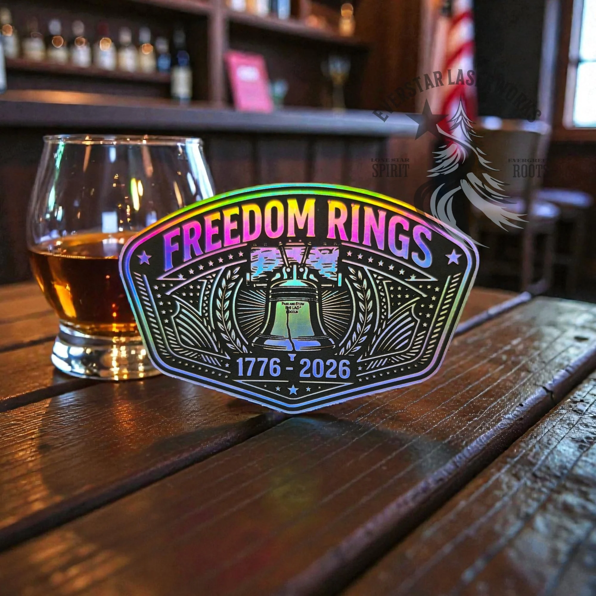 Freedom Rings 250 Years Holographic Leather Patch