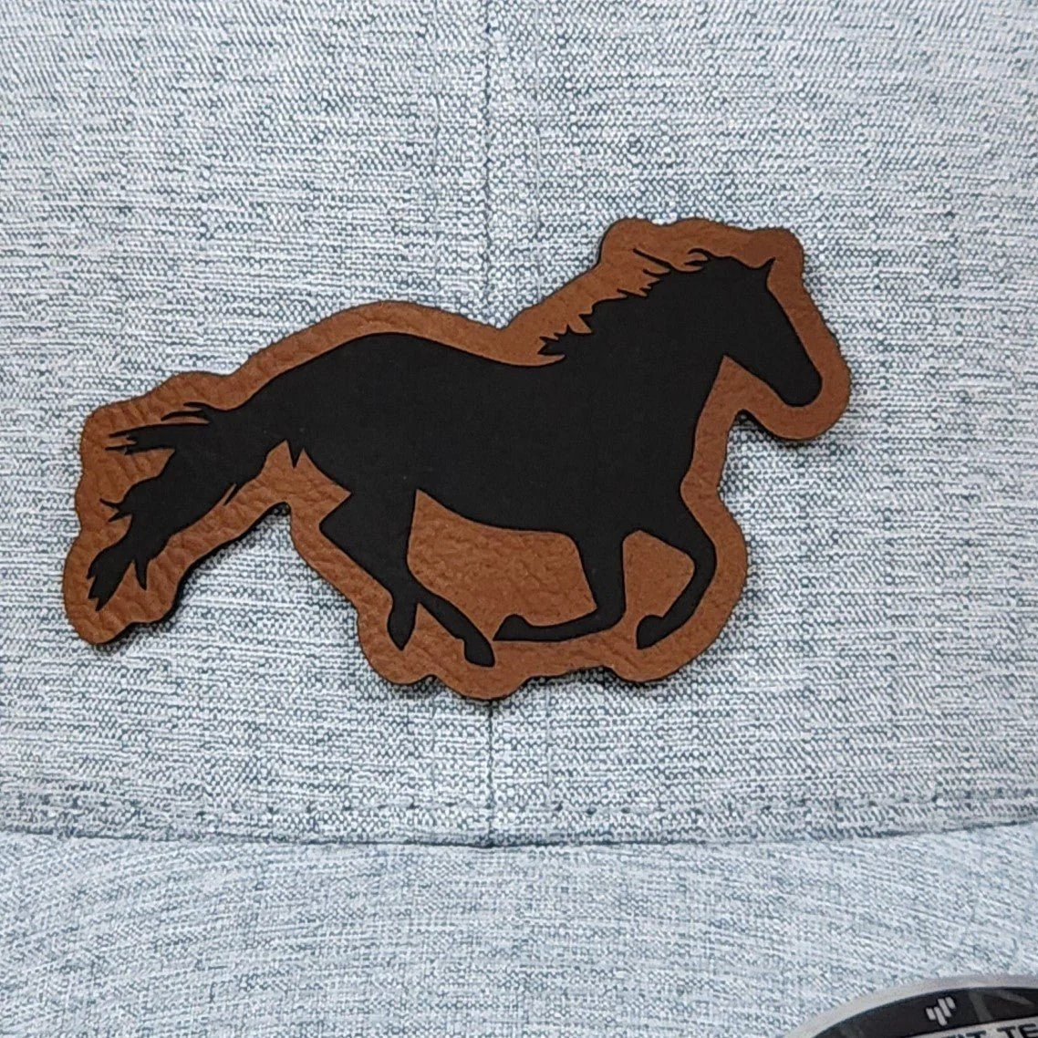 Galloping Horse Engraved Leatherette Hat Patch - MR01