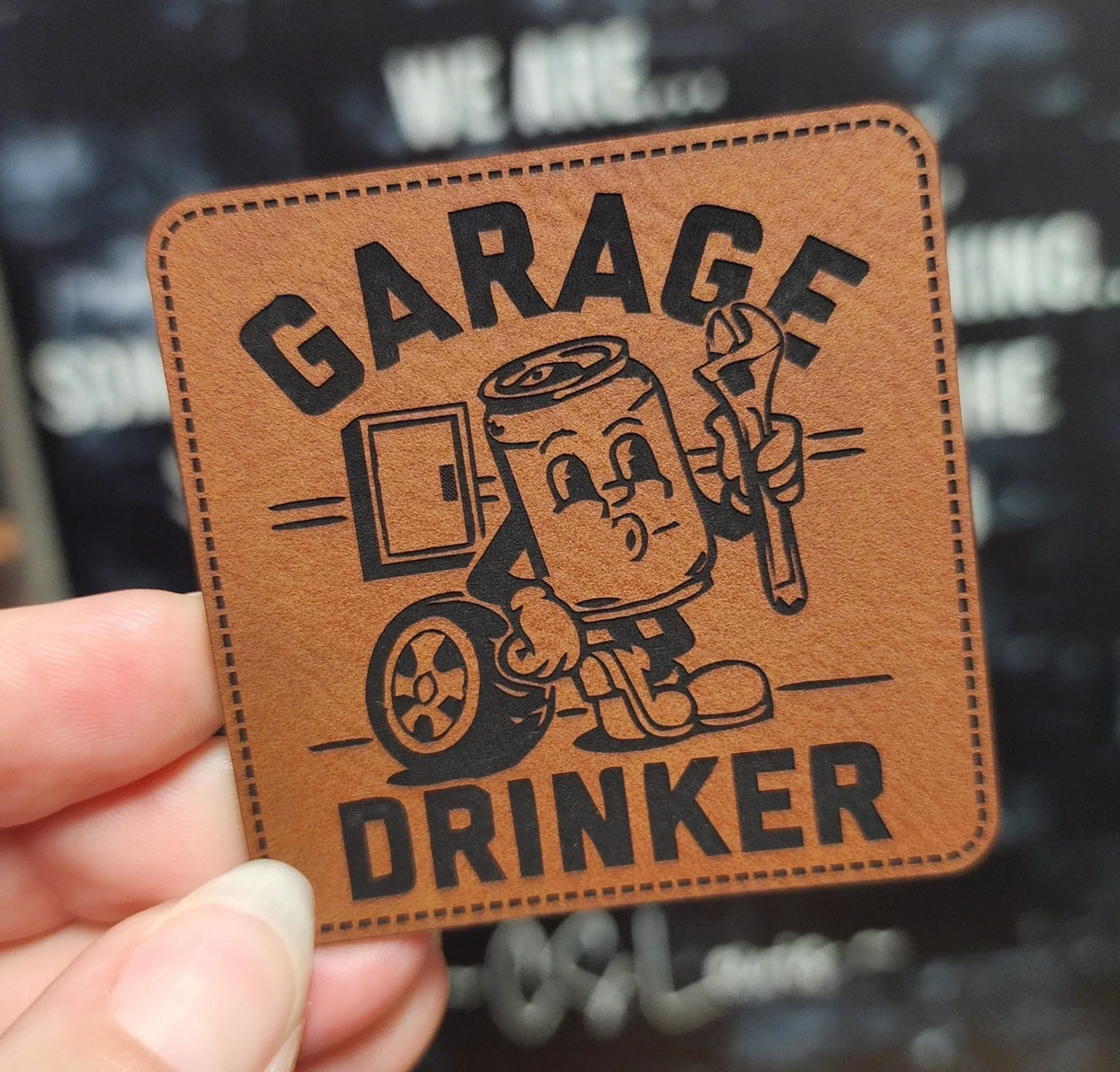 Garage Life and Drinking Engraved Leatherette Hat Patch - MR01