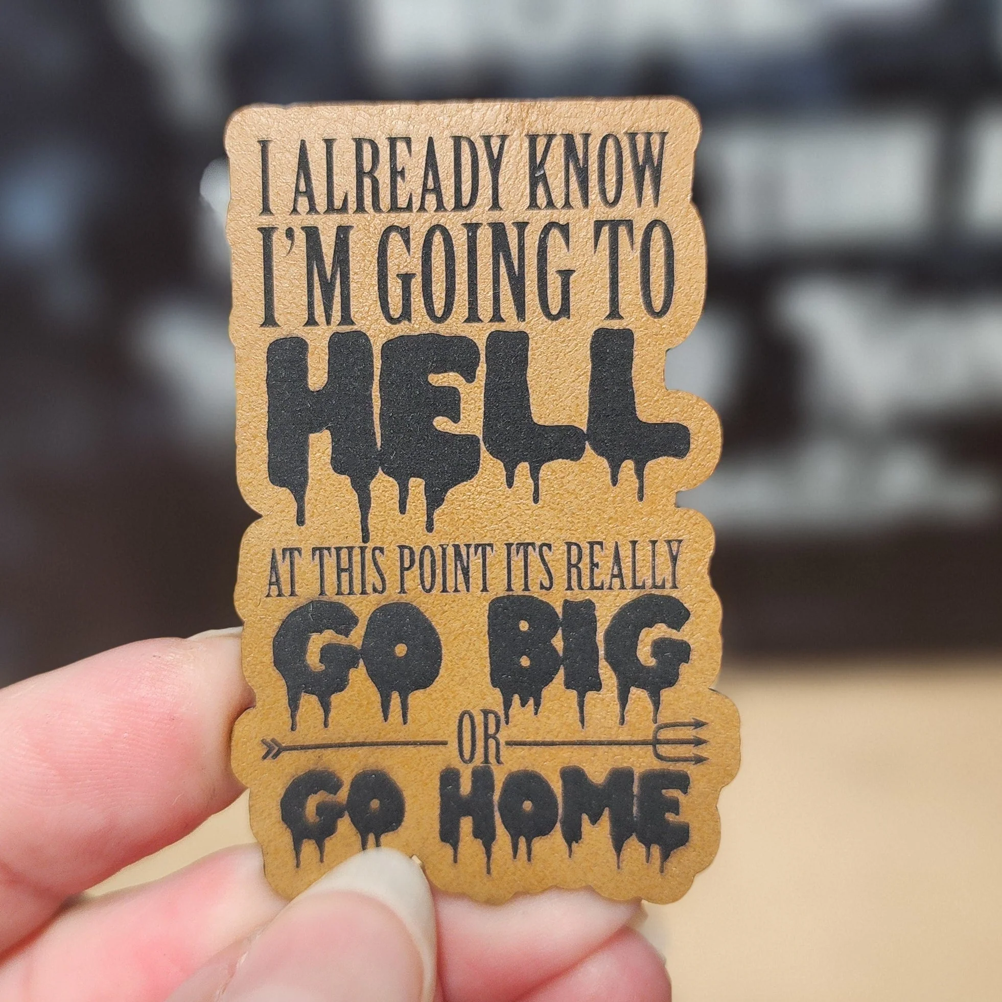 Going to Hell (Rawhide) Engraved Leatherette Hat Patch - MR01 - Image 2