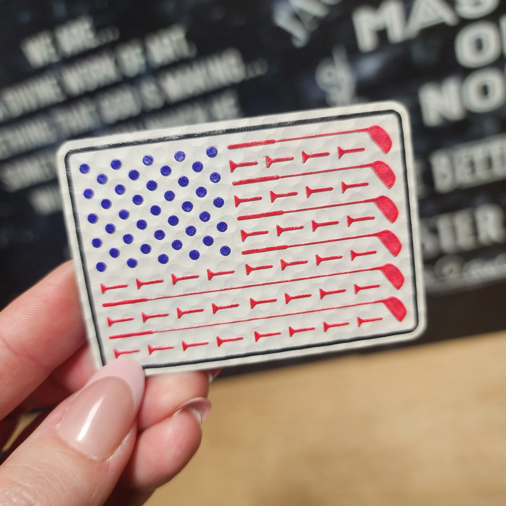 Golf-themed American Flag Color UV Printed Leatherette Hat Patch - MR01